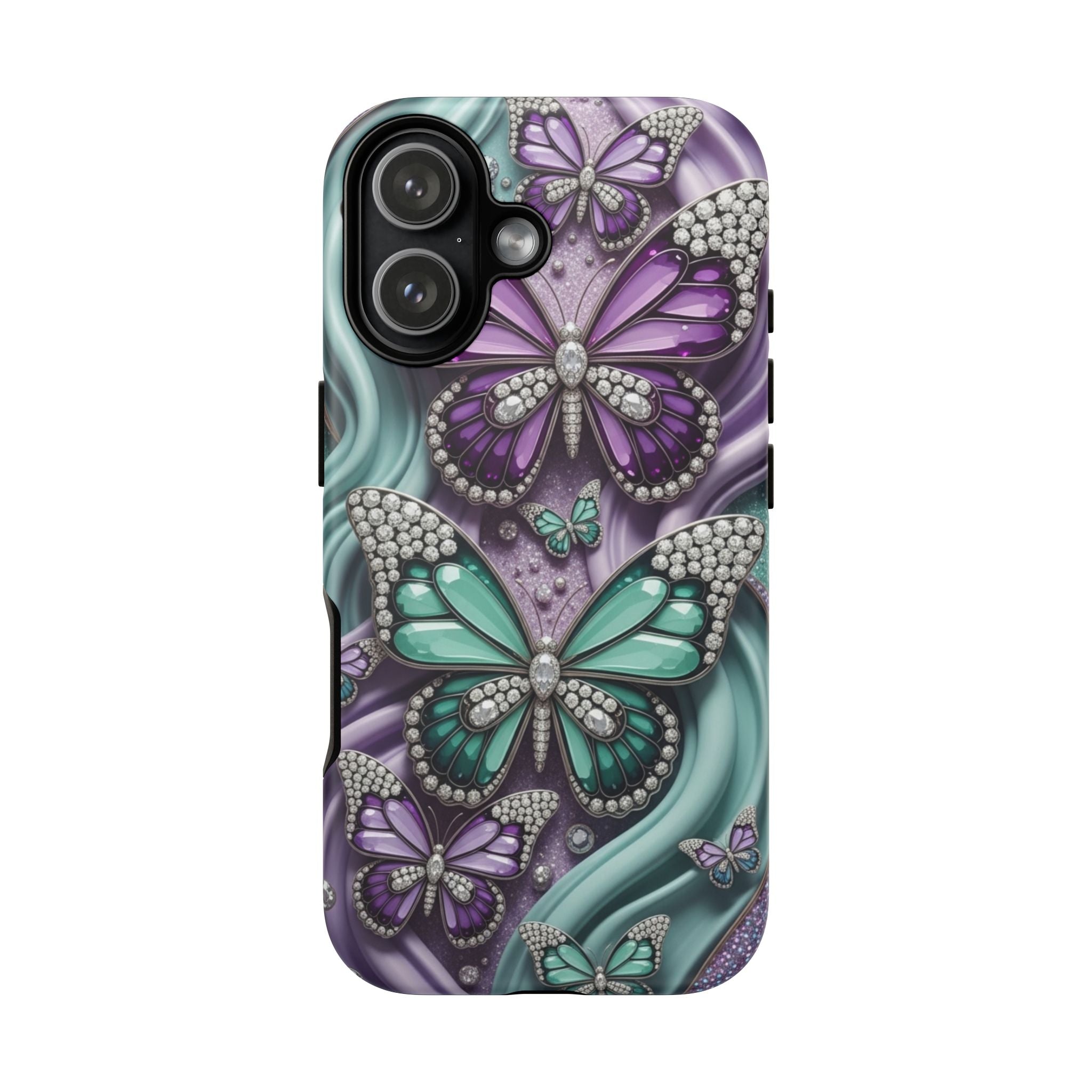 Butterfly Gem Tough Phone Case – Teal & Purple Sparkle Protective Cover