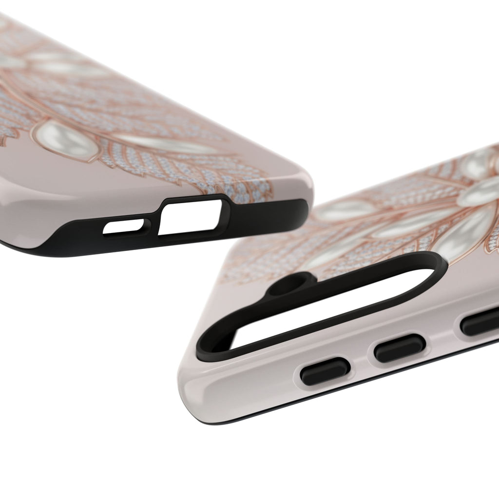 Pearl Floral Phone Case for Samsung galaxy phone — Elegant Rose Gold Leaf Design for Women