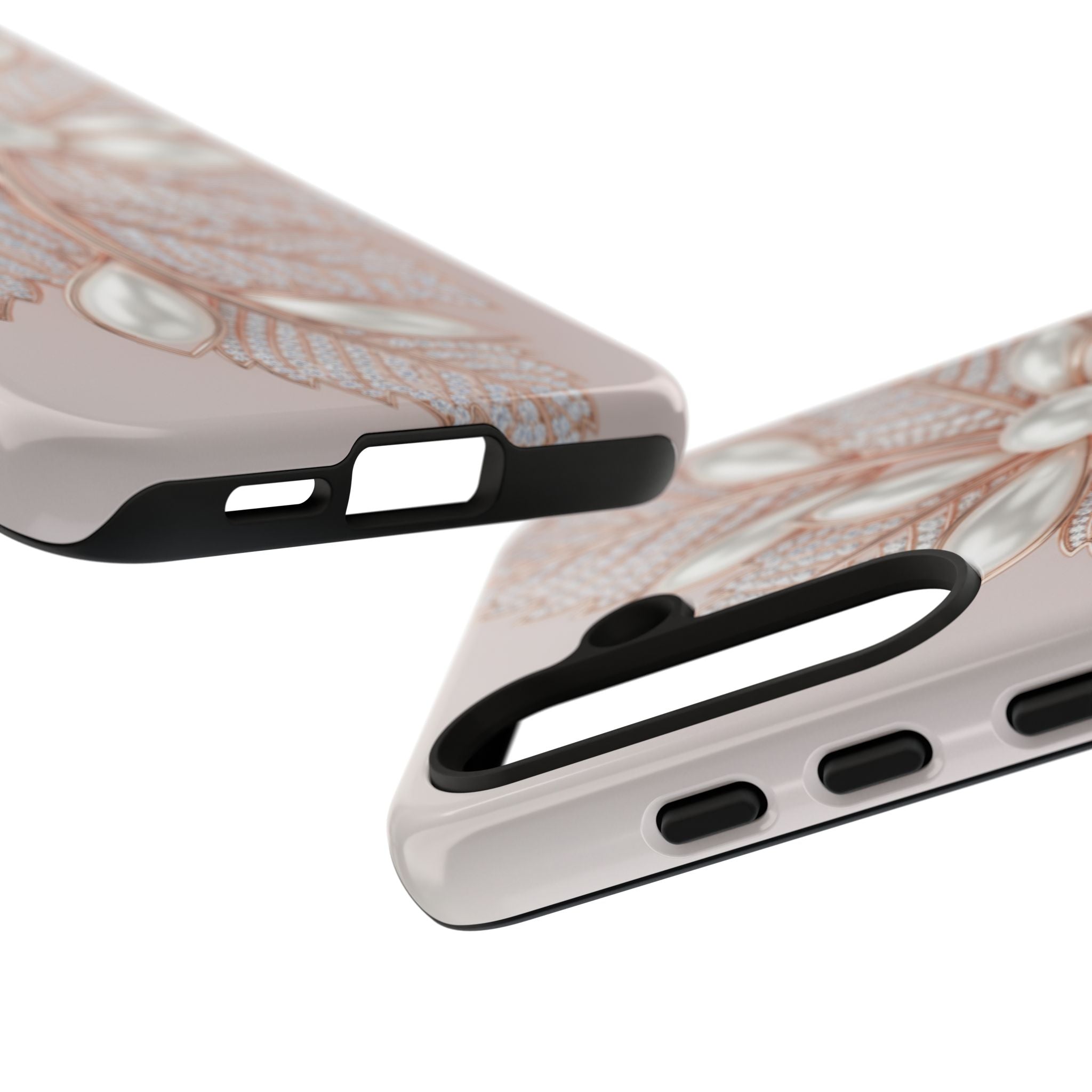Pearl Floral Phone Case for Samsung galaxy phone — Elegant Rose Gold Leaf Design for Women