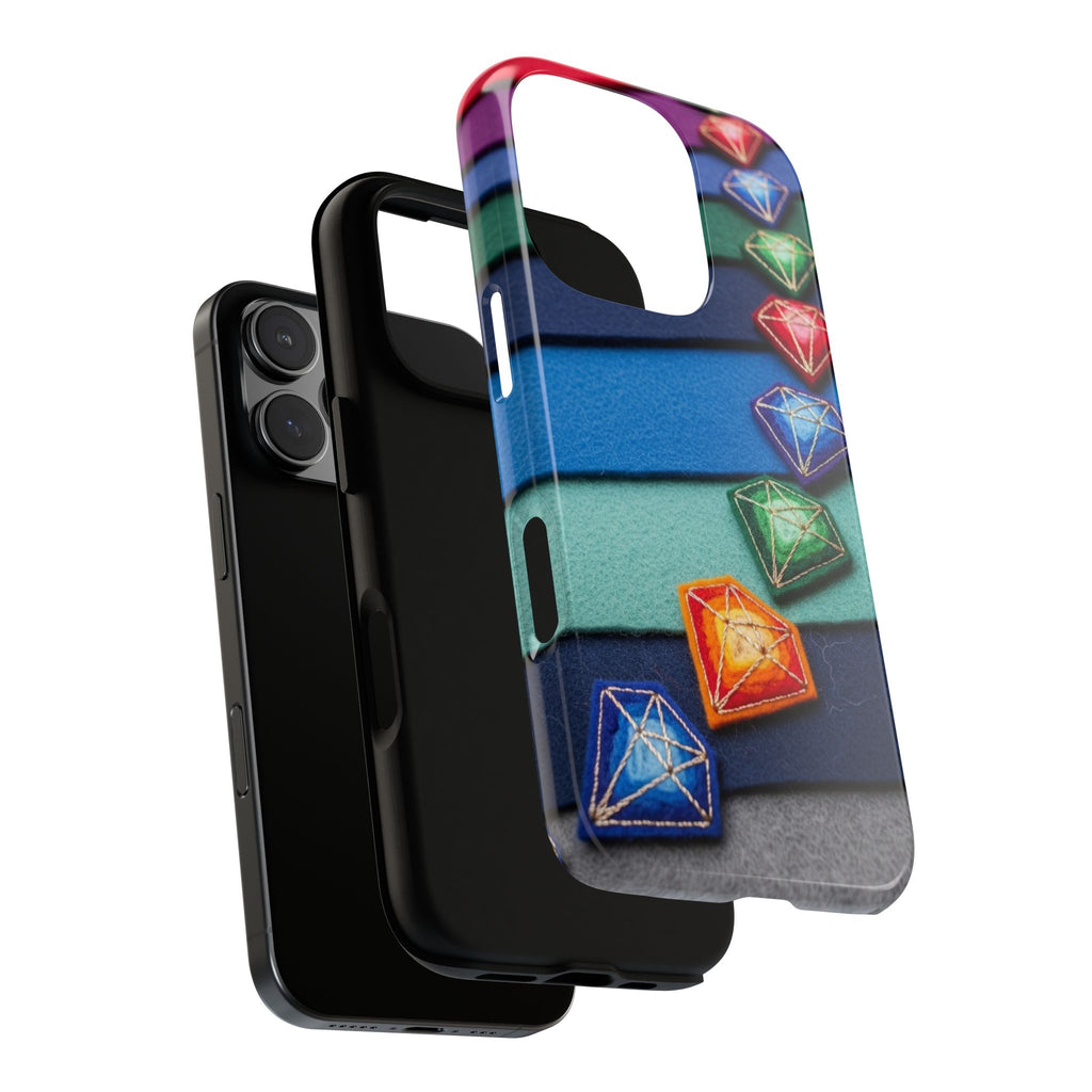 Colorful Gem Stripe Phone Case — Rainbow Diamond Pattern Tough Case