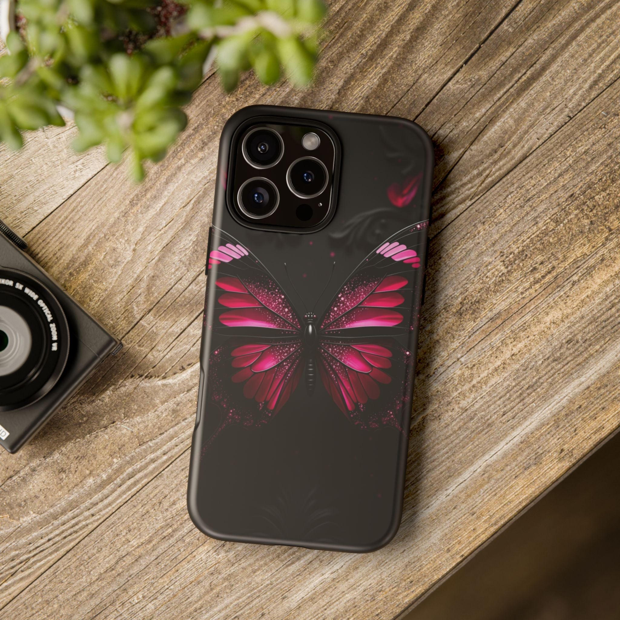 Pink Butterfly Tough Phone Case - Shockproof Protective iPhone Cover