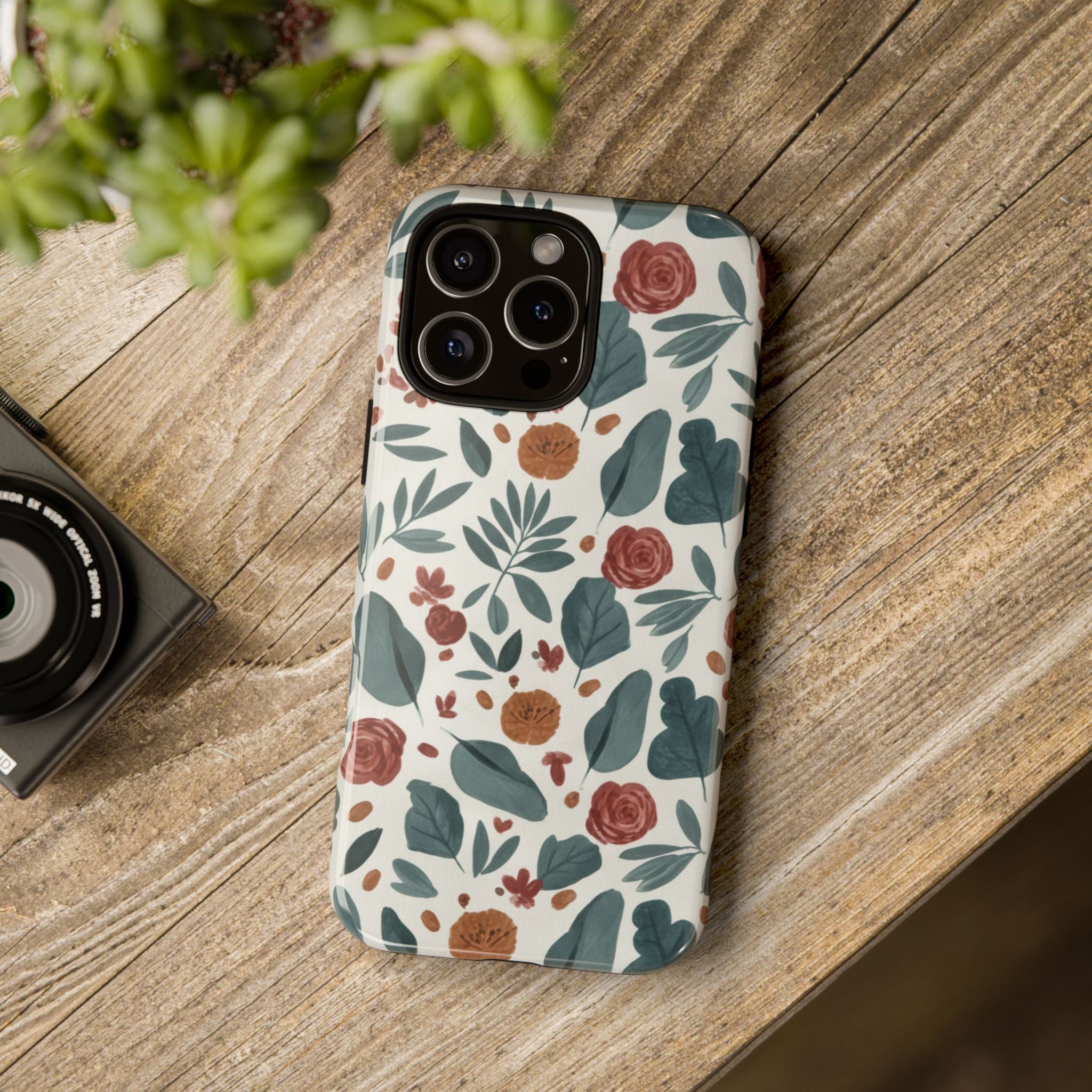 Floral Leaf Pattern Tough Phone Case — Protective Botanical iPhone Cover