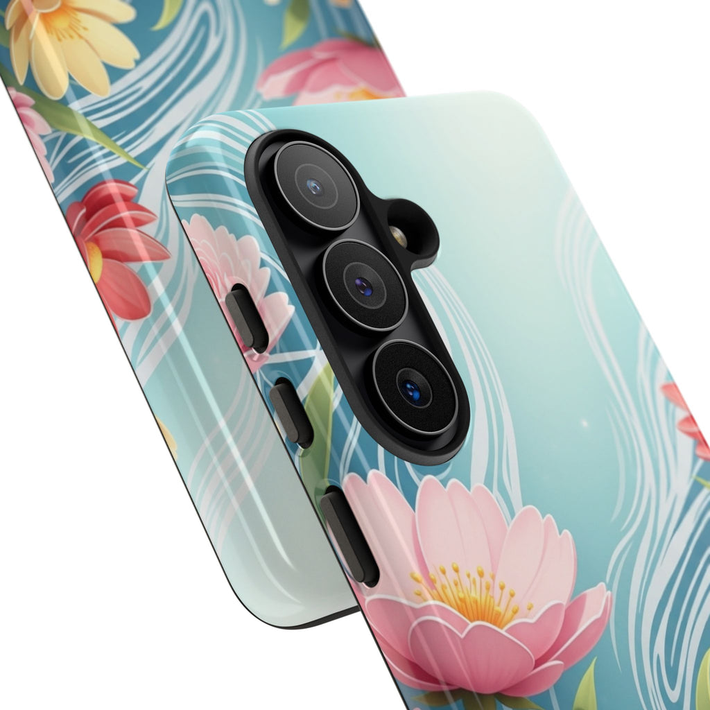 Floral Lotus Tough Phone Case — Watercolor Garden Protective Cover