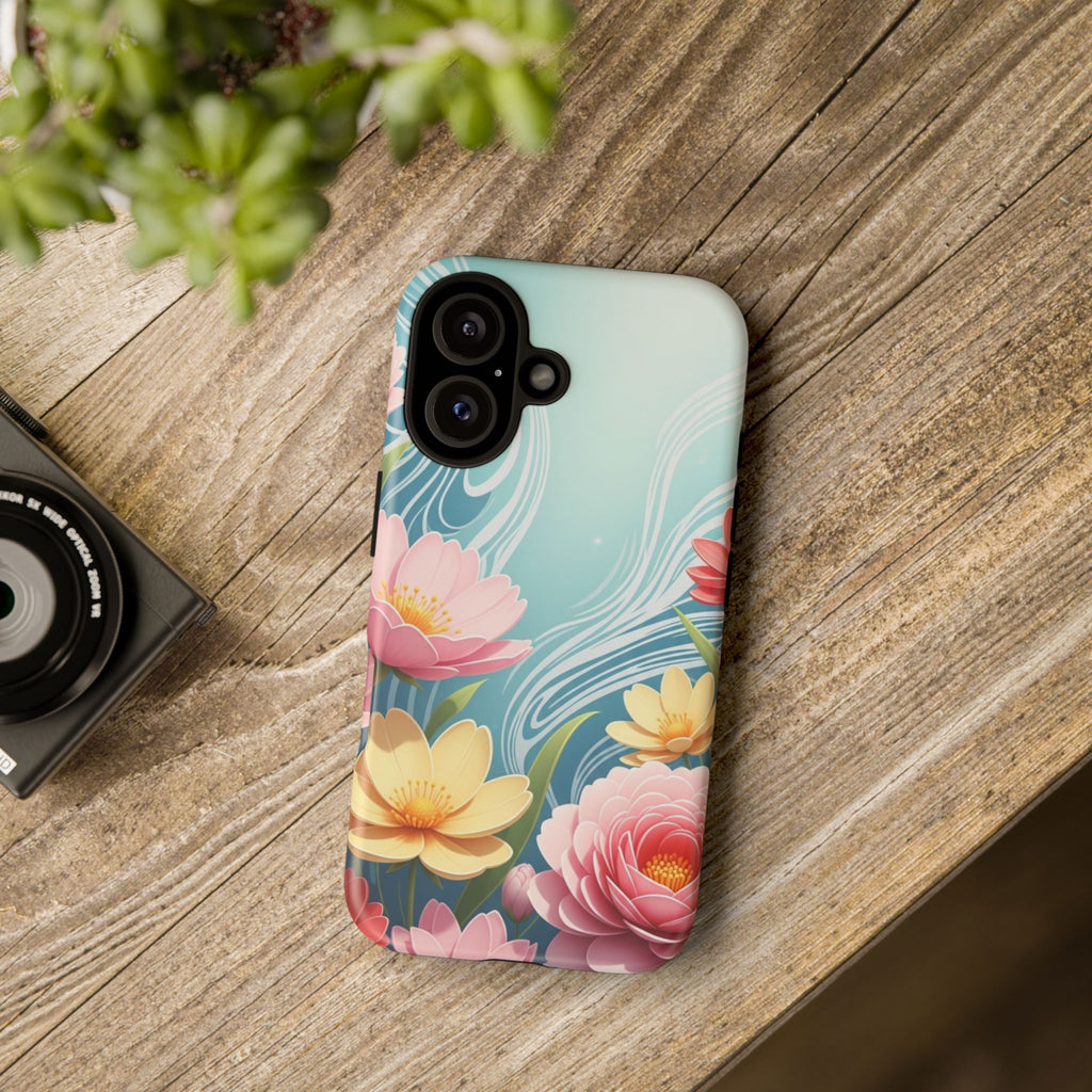 Floral Lotus Tough Phone Case — Watercolor Garden Protective Cover