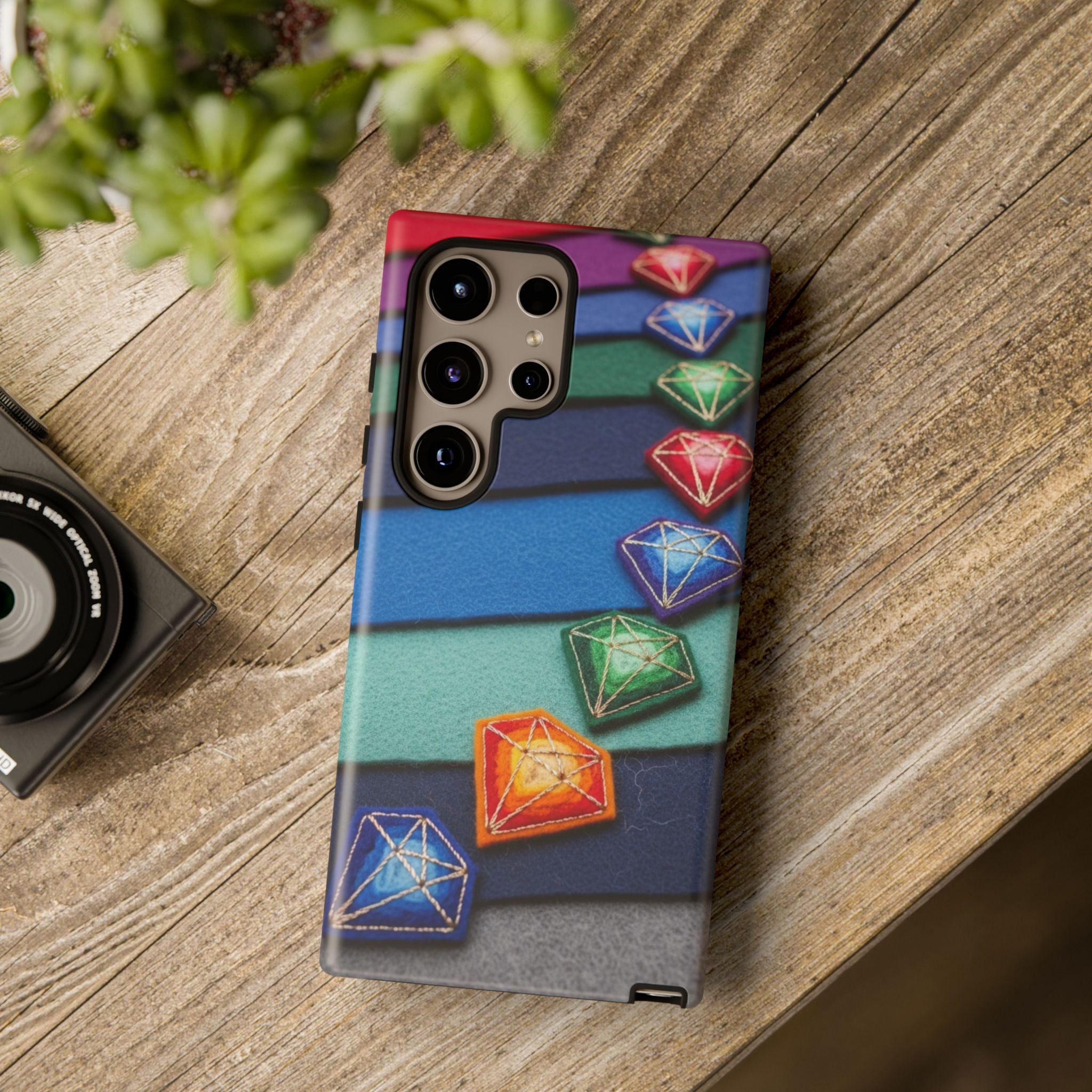 Colorful Gem Stripe Phone Case — Rainbow Diamond Pattern Tough Case