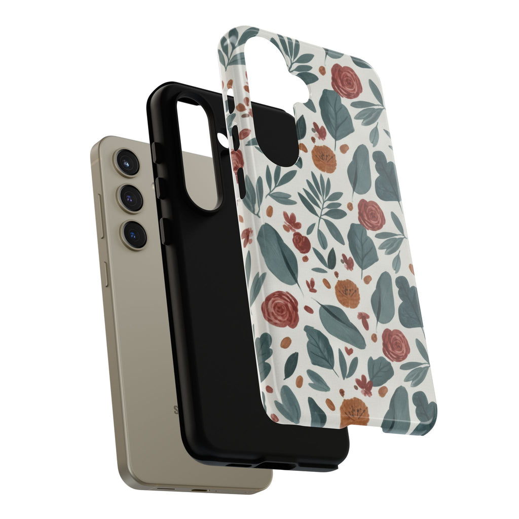 Floral Leaf Pattern Tough Phone Case — Protective Botanical iPhone Cover