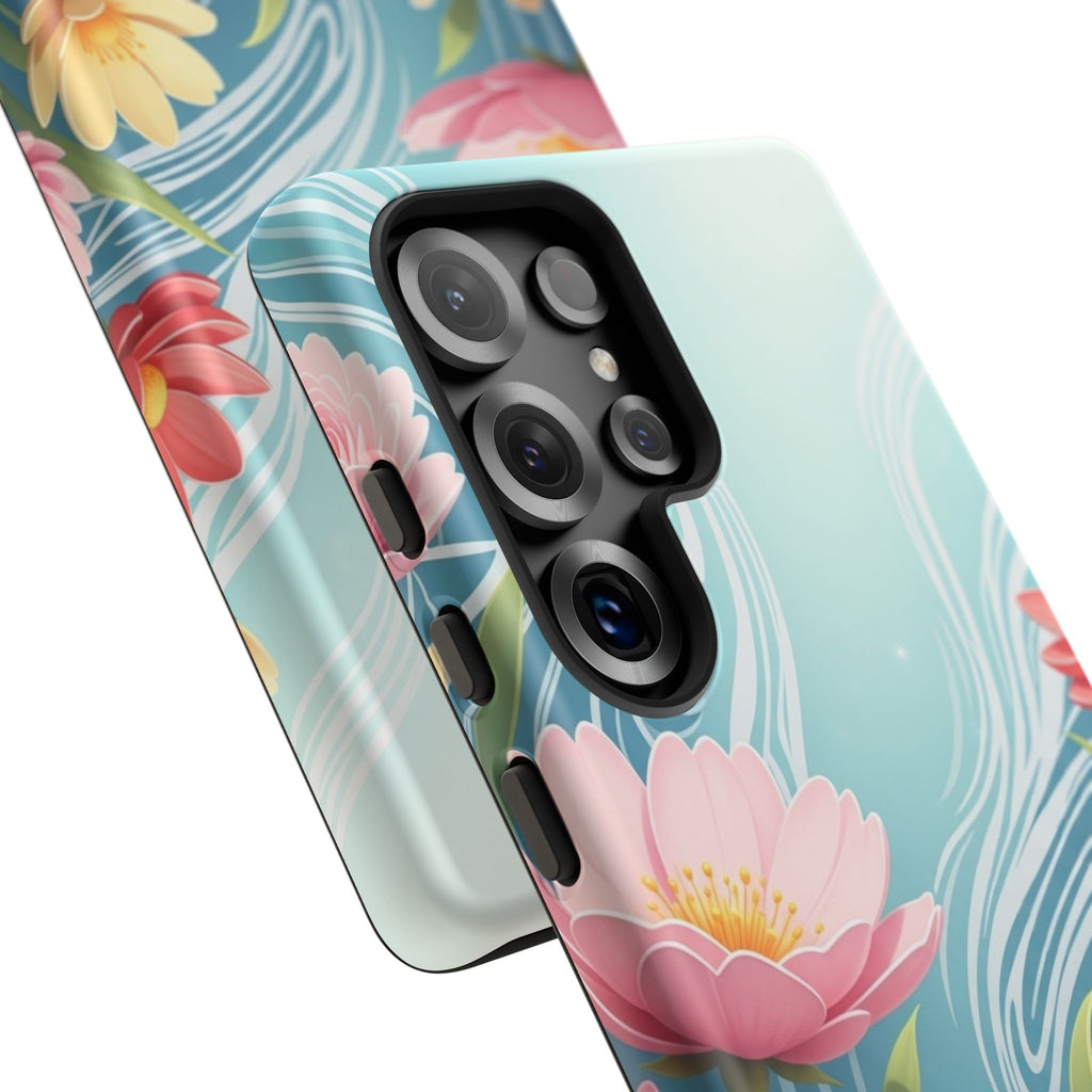 Floral Lotus Tough Phone Case — Watercolor Garden Protective Cover