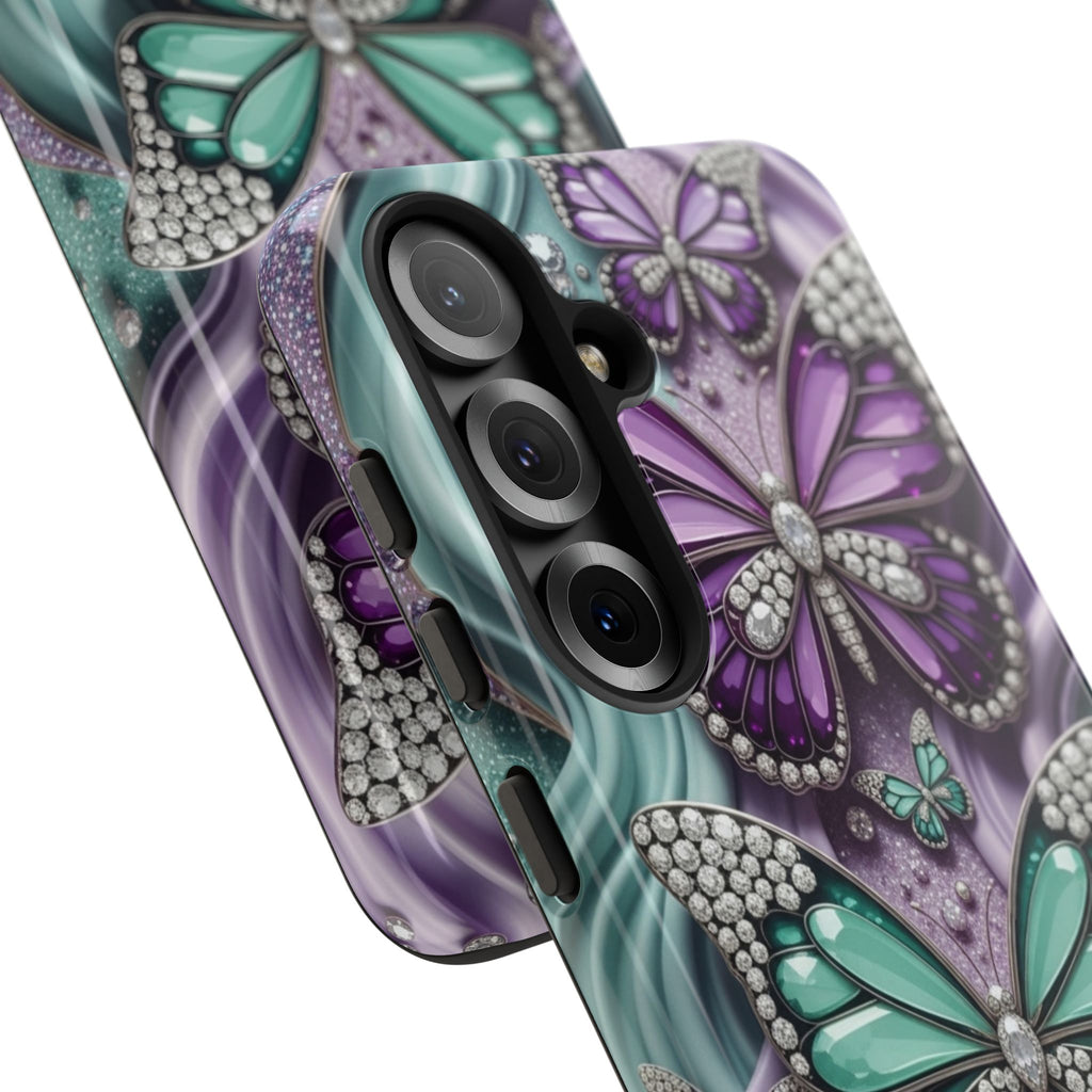 Butterfly Gem Tough Phone Case – Teal & Purple Sparkle Protective Cover