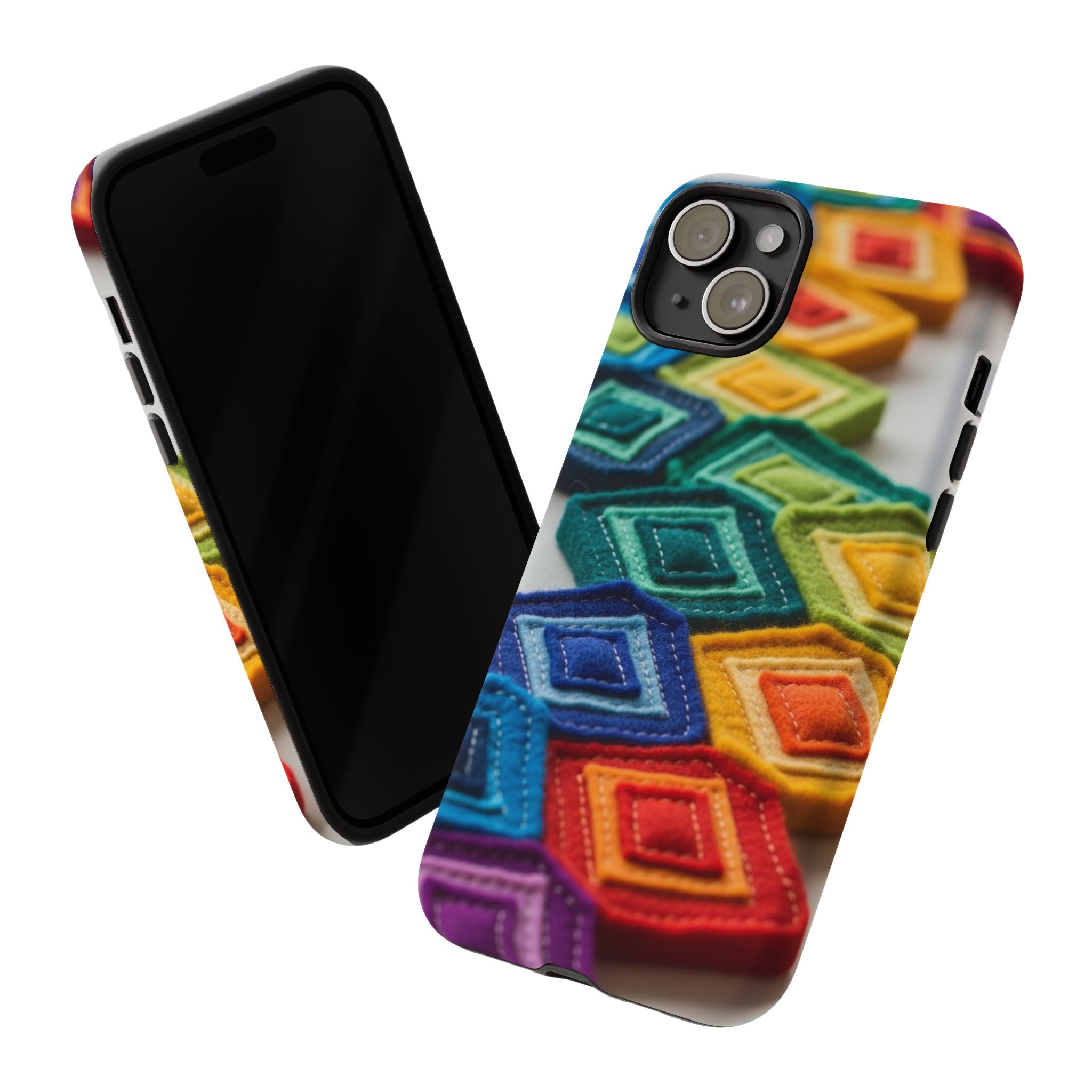 Colorful Geometric Quilt Pattern Phone Case – Bright Rainbow Diamond Tough Case