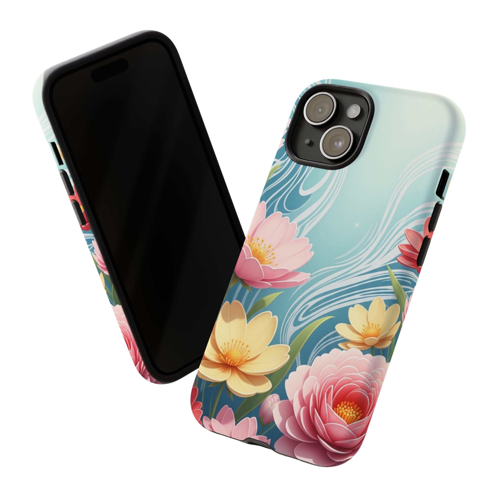 Floral Lotus Tough Phone Case — Watercolor Garden Protective Cover
