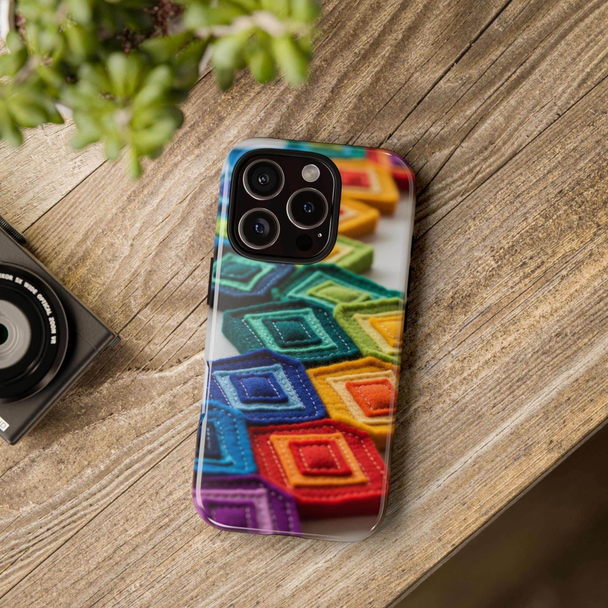 Colorful Geometric Quilt Pattern Phone Case – Bright Rainbow Diamond Tough Case