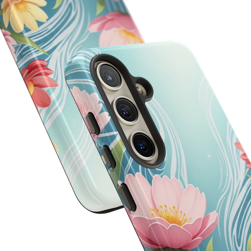 Floral Lotus Tough Phone Case — Watercolor Garden Protective Cover