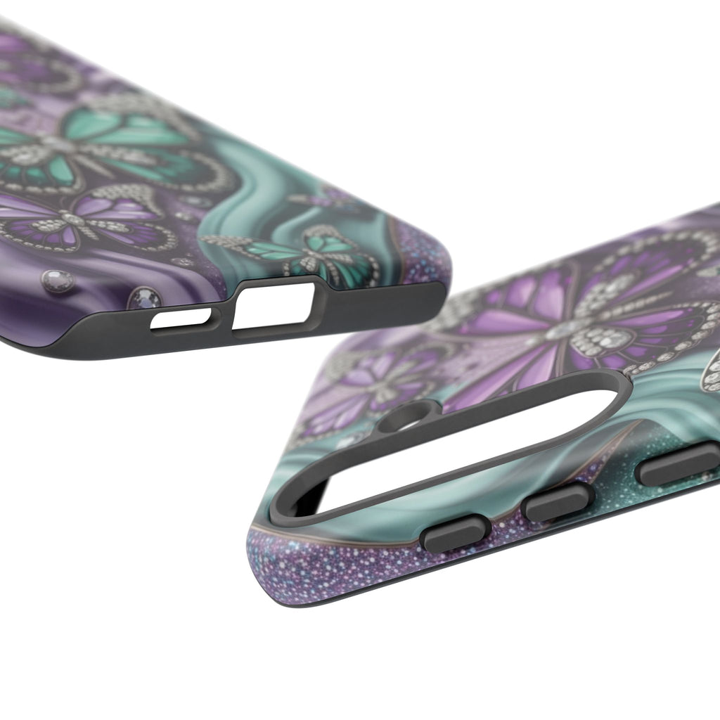 Butterfly Gem Tough Phone Case – Teal & Purple Sparkle Protective Cover