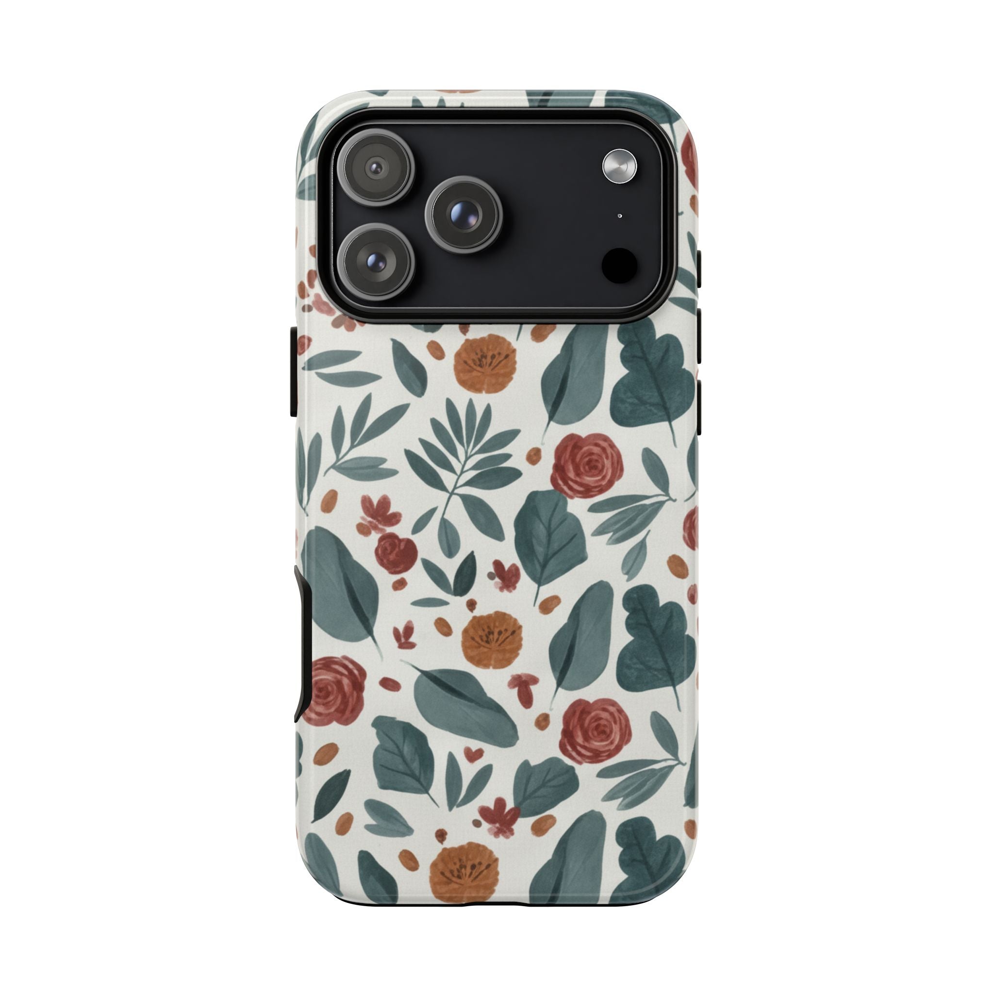 Floral Leaf Pattern Tough Phone Case — Protective Botanical iPhone Cover