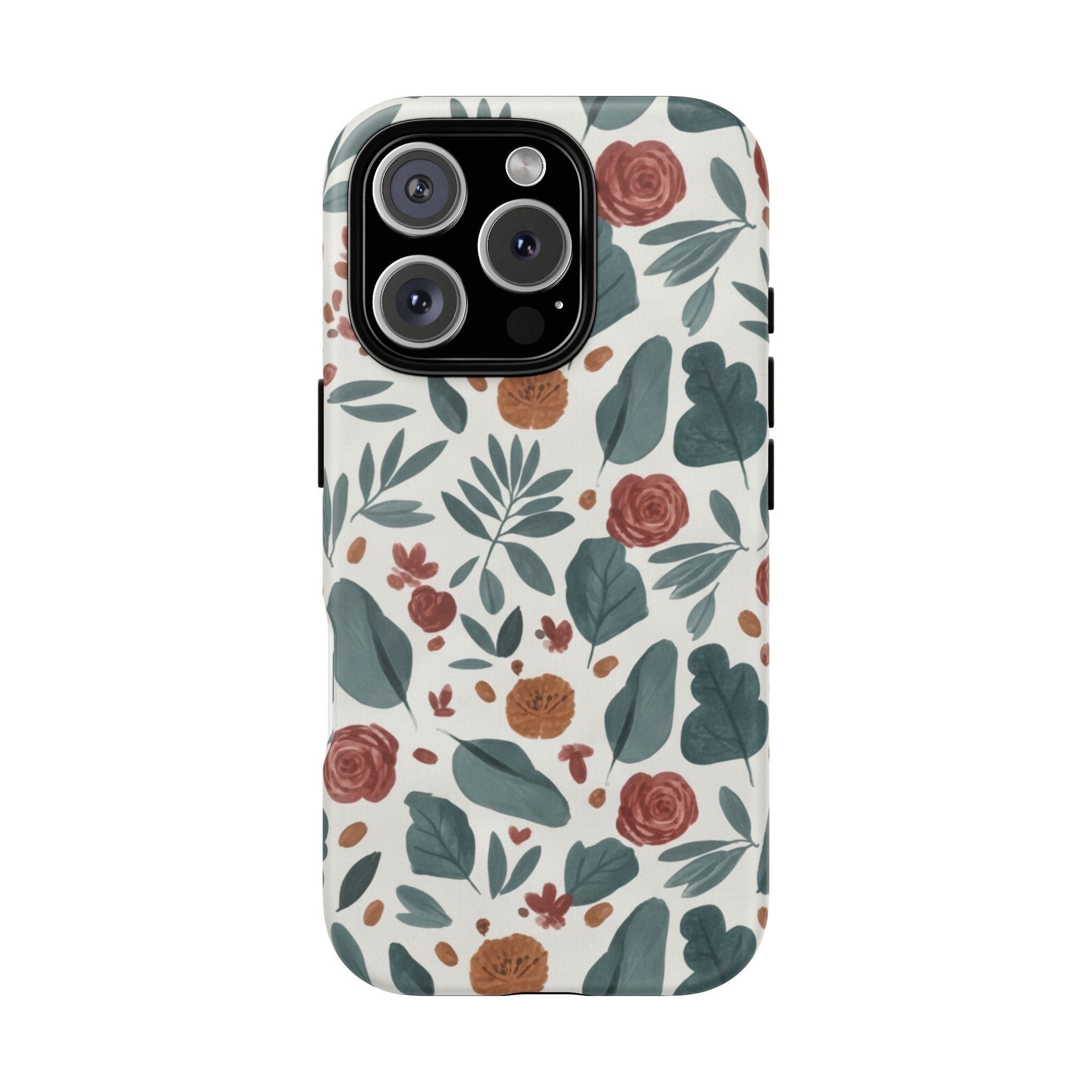 Floral Leaf Pattern Tough Phone Case — Protective Botanical iPhone Cover