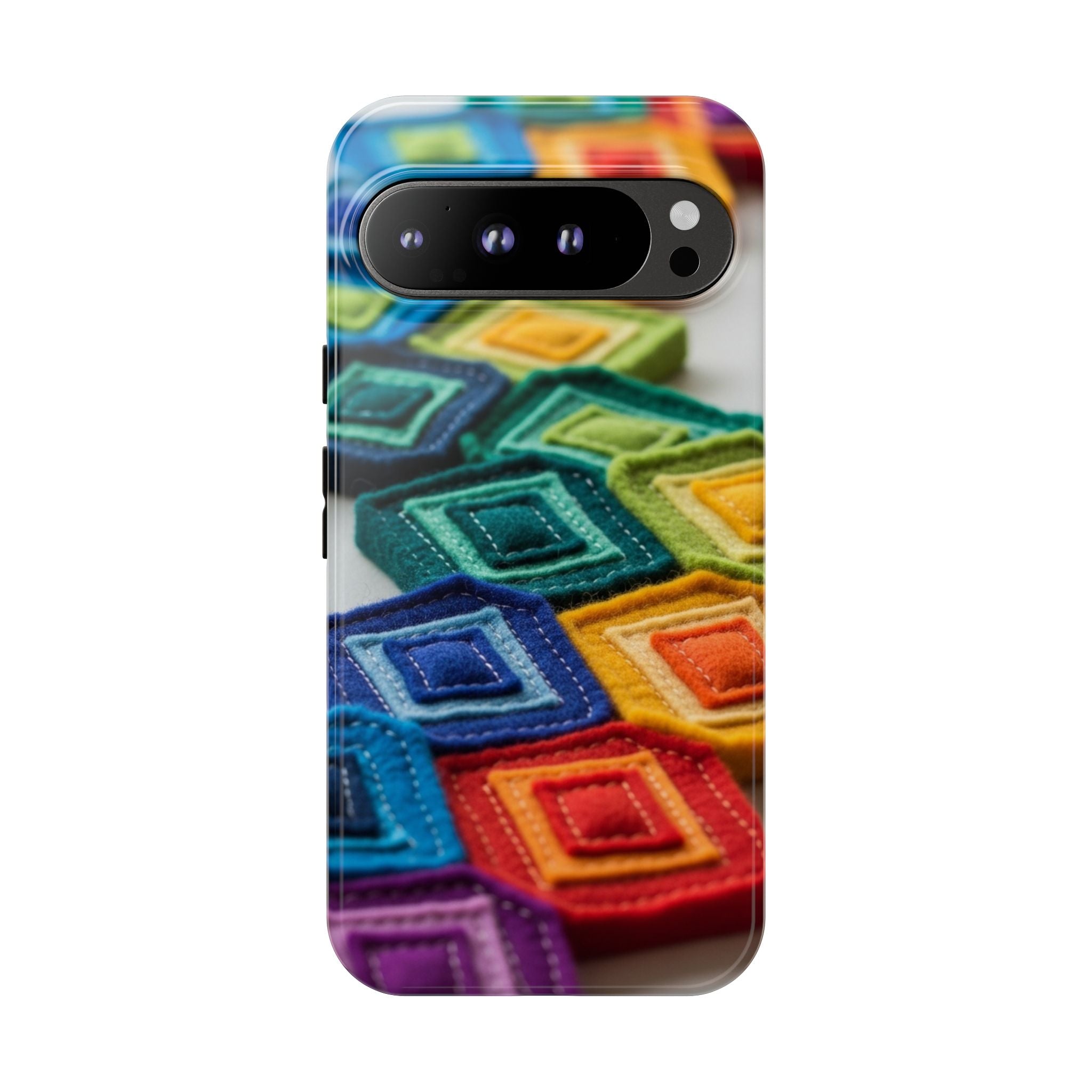 Colorful Geometric Quilt Pattern Phone Case – Bright Rainbow Diamond Tough Case