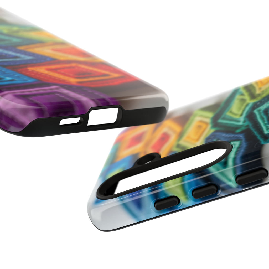 Colorful Geometric Quilt Pattern Phone Case – Bright Rainbow Diamond Tough Case