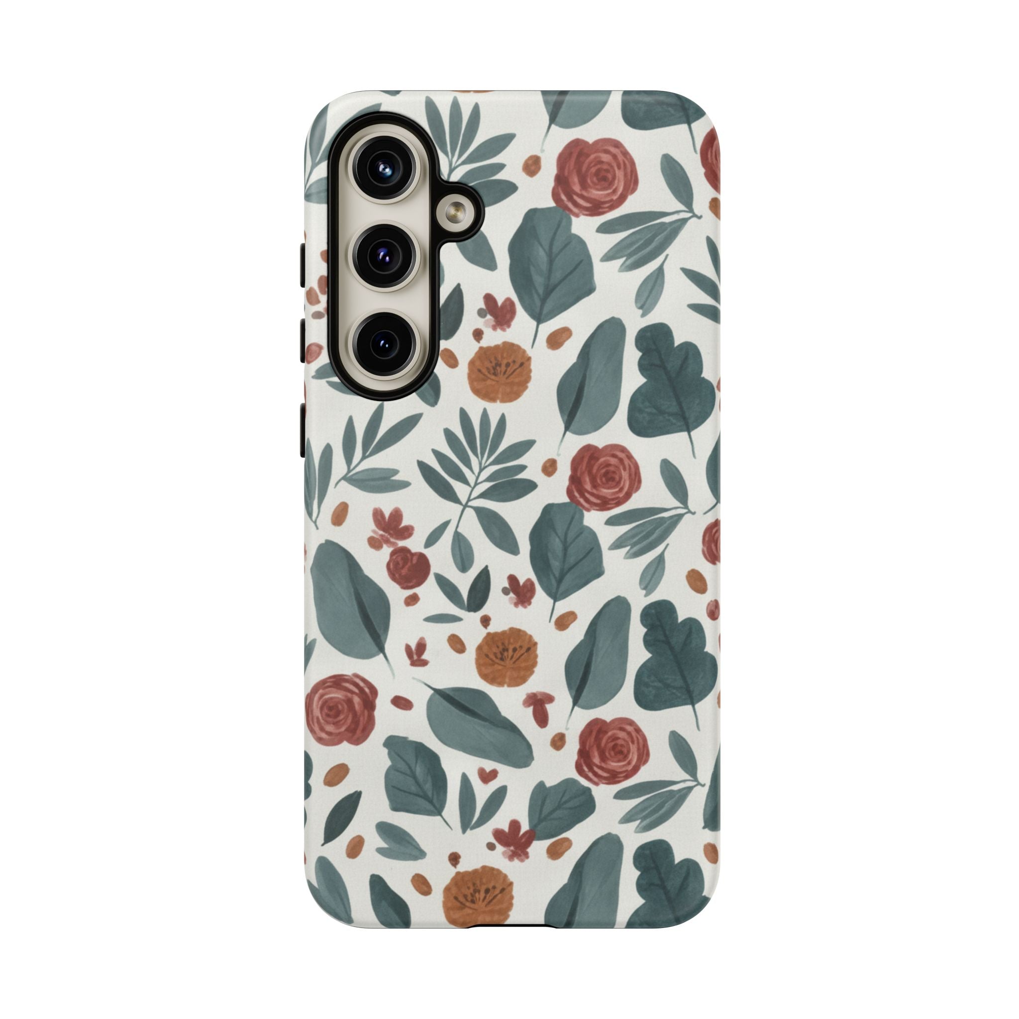 Floral Leaf Pattern Tough Phone Case — Protective Botanical iPhone Cover