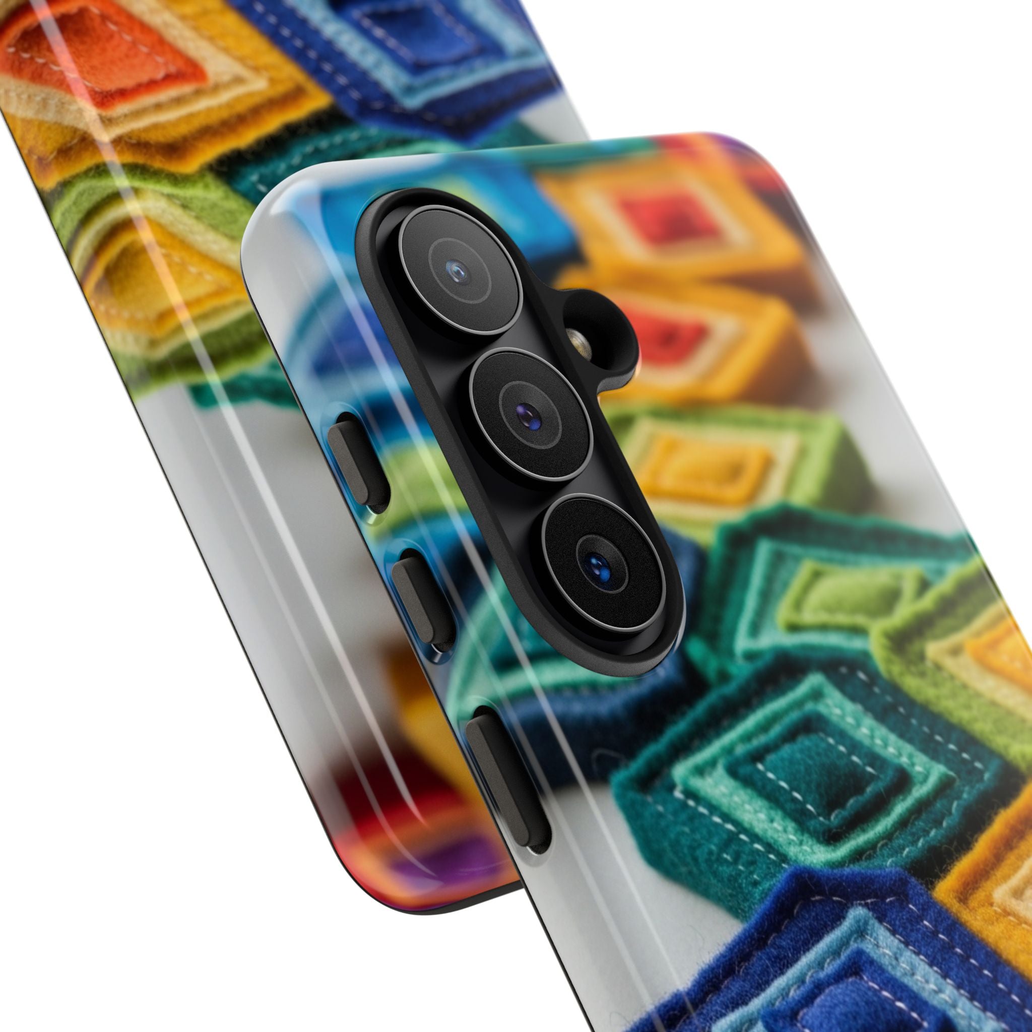 Colorful Geometric Quilt Pattern Phone Case – Bright Rainbow Diamond Tough Case