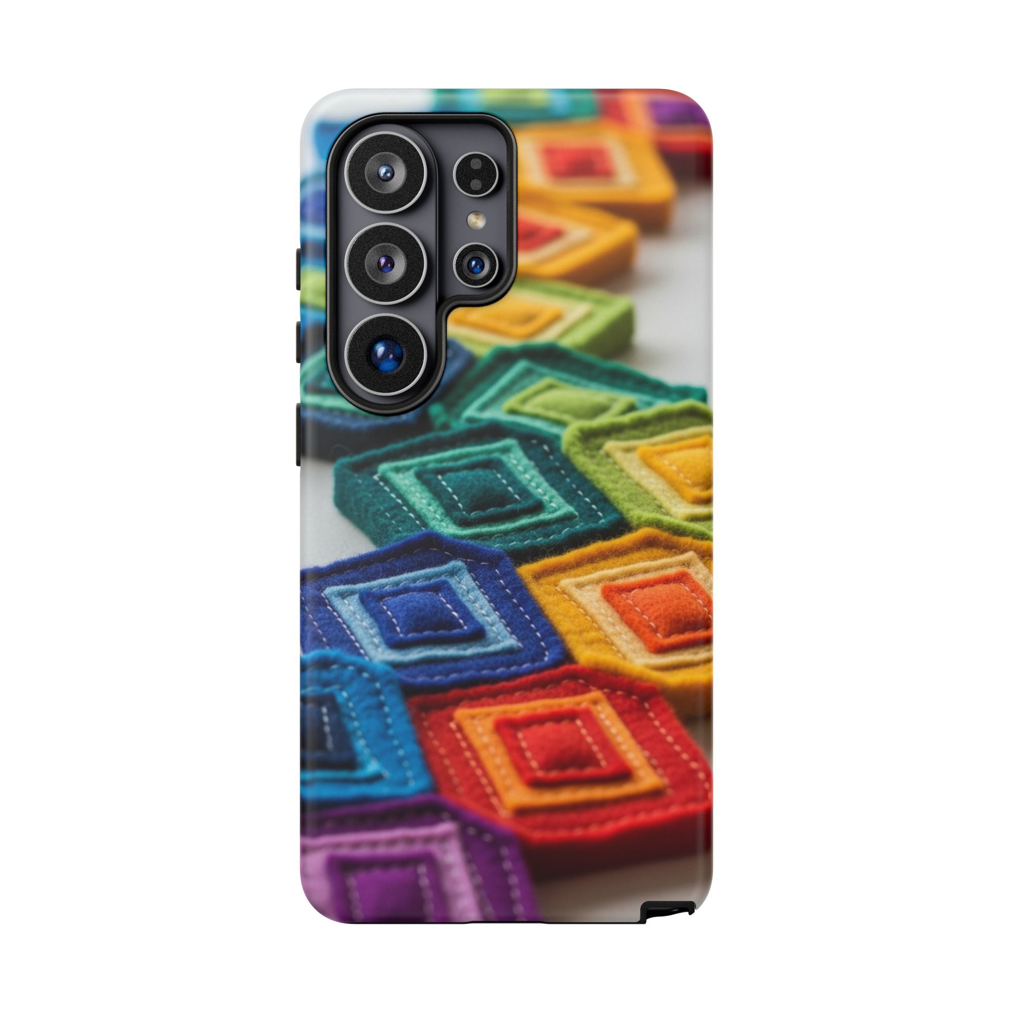 Colorful Geometric Quilt Pattern Phone Case – Bright Rainbow Diamond Tough Case