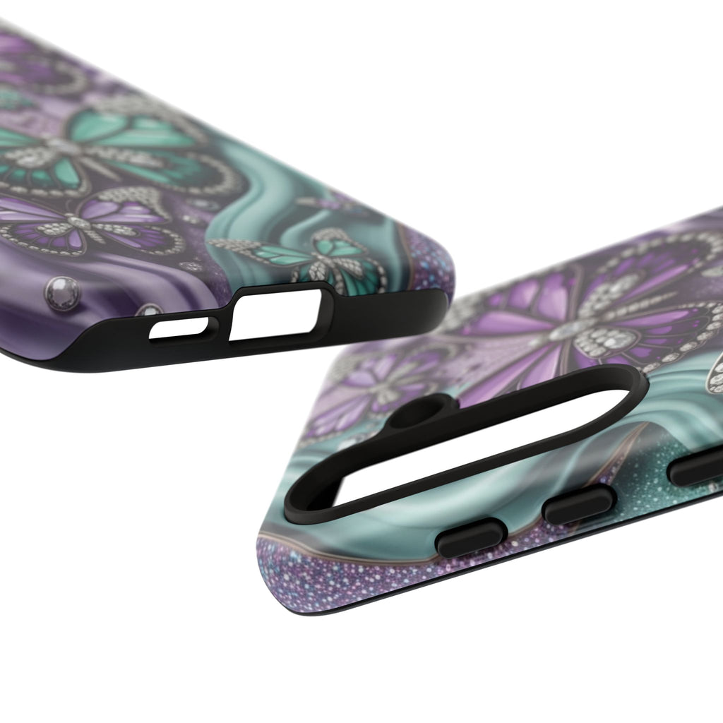 Butterfly Gem Tough Phone Case – Teal & Purple Sparkle Protective Cover