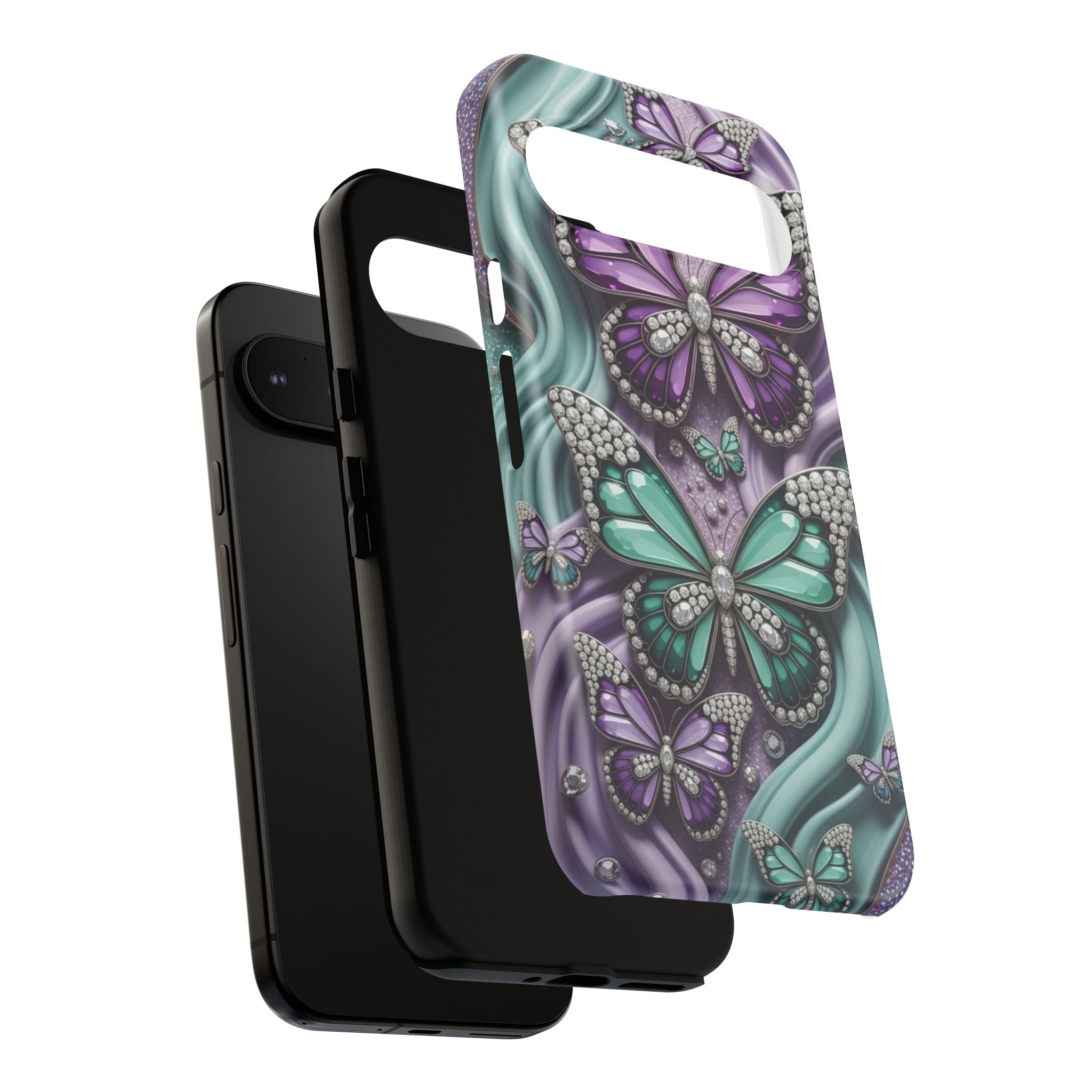 Butterfly Gem Tough Phone Case – Teal & Purple Sparkle Protective Cover