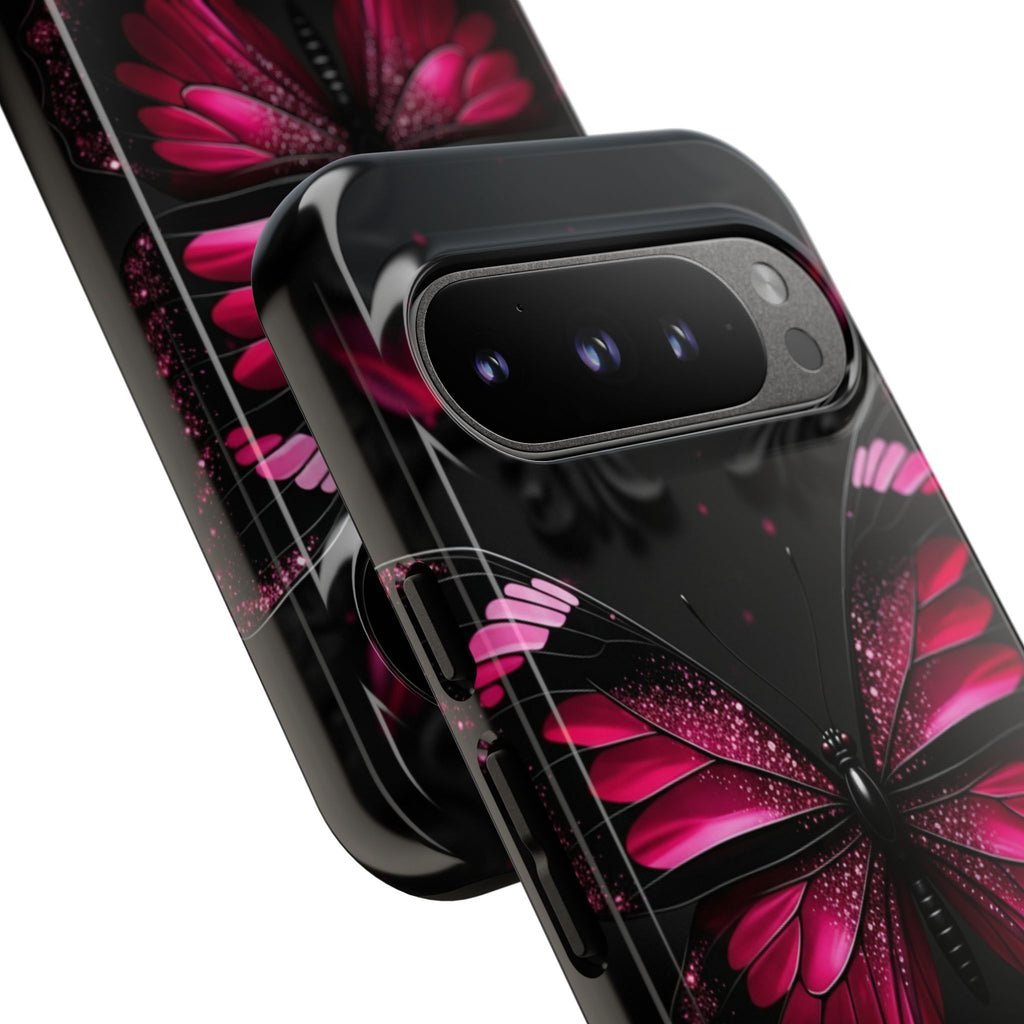 Pink Butterfly Tough Phone Case - Shockproof Protective iPhone Cover