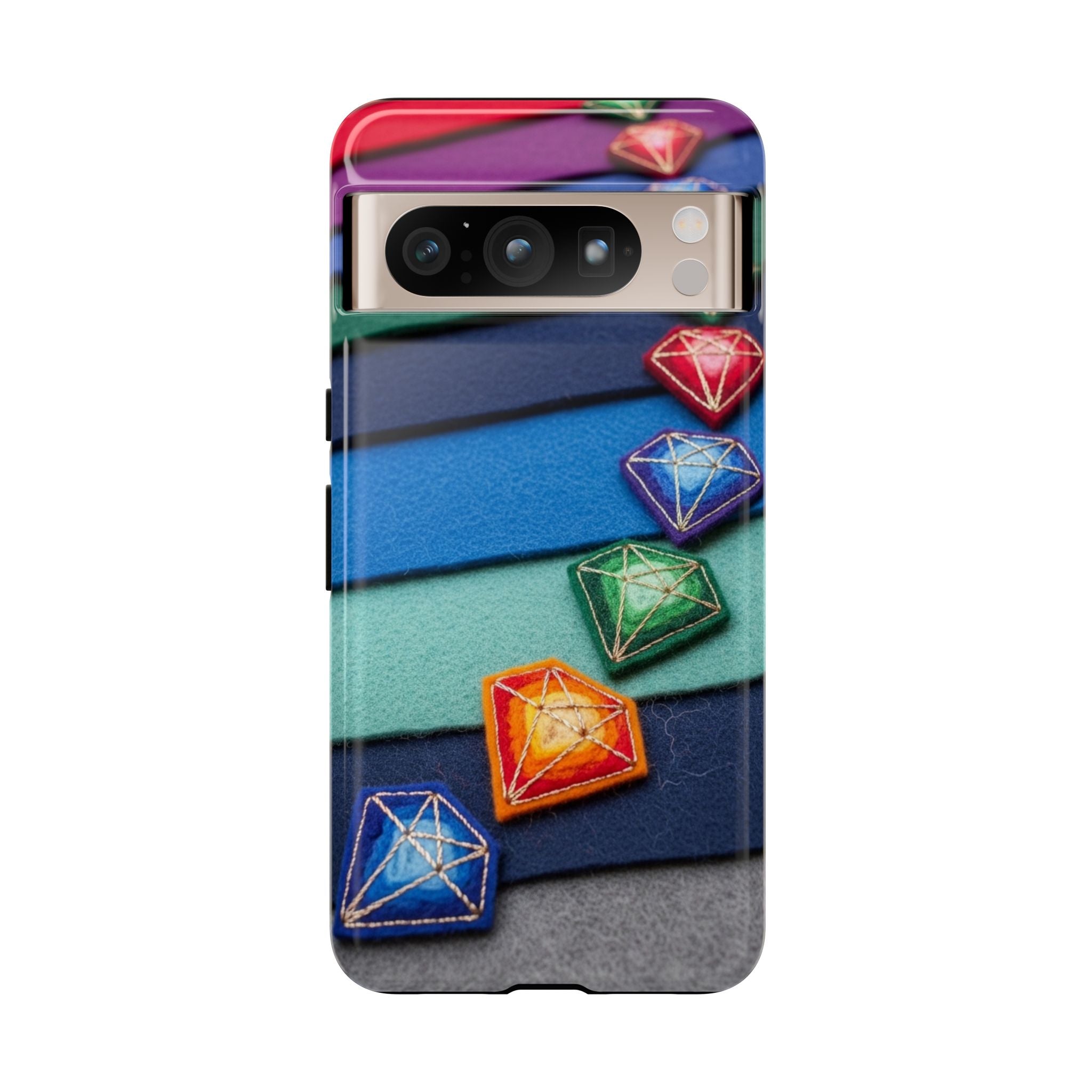 Colorful Gem Stripe Phone Case — Rainbow Diamond Pattern Tough Case