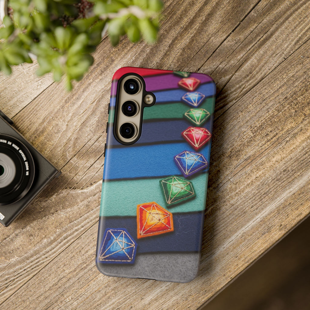 Colorful Gem Stripe Phone Case — Rainbow Diamond Pattern Tough Case