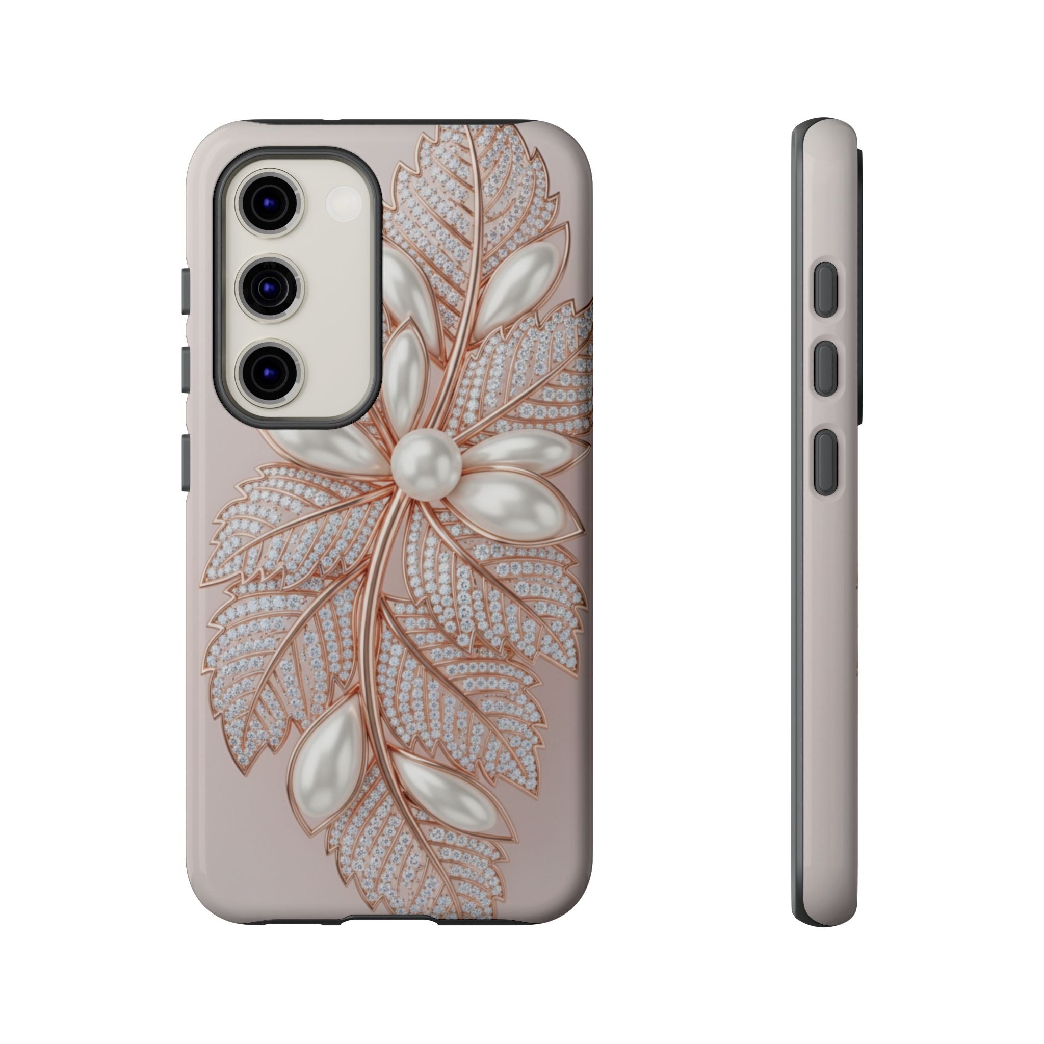Pearl Floral Phone Case for Samsung galaxy phone — Elegant Rose Gold Leaf Design for Women