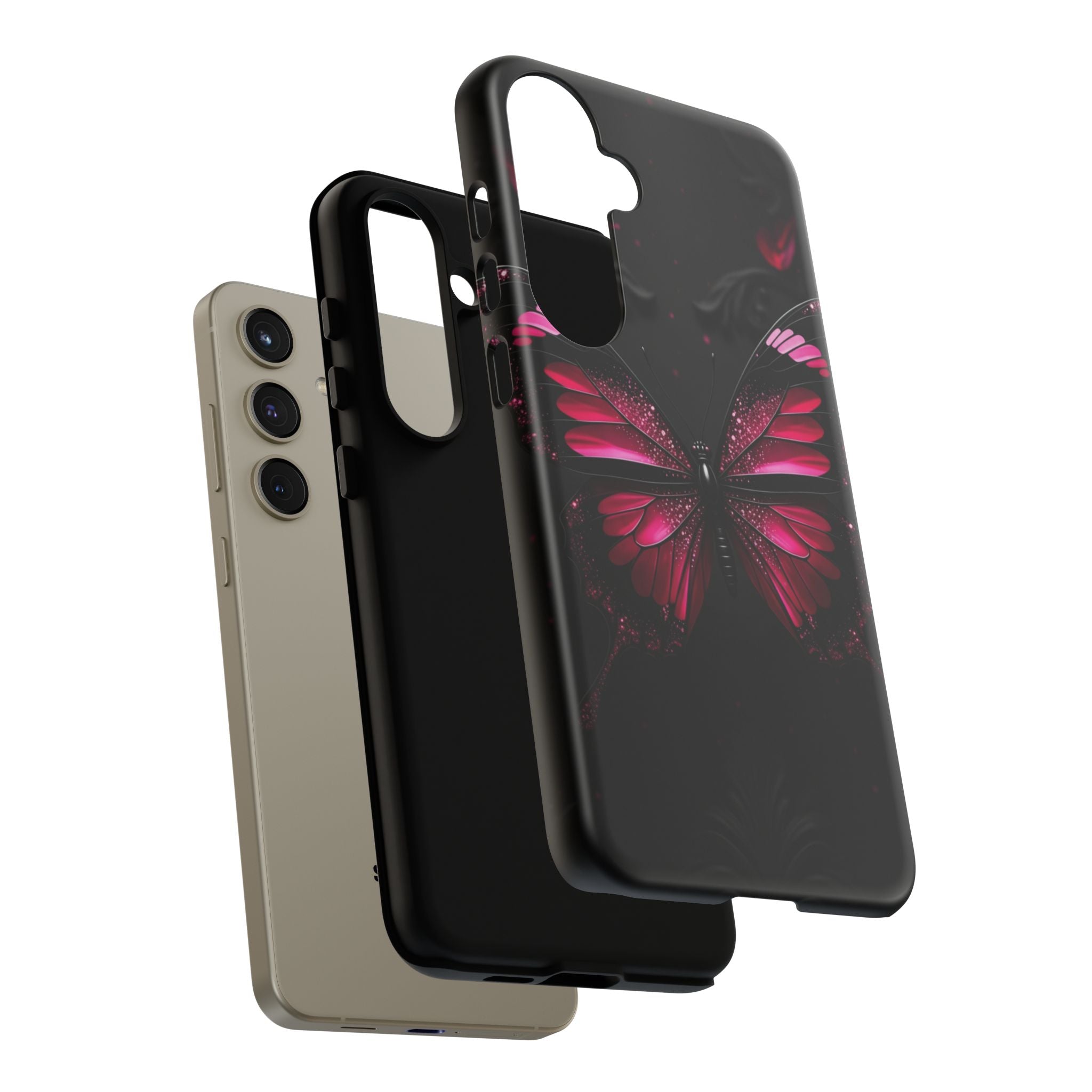 Pink Butterfly Tough Phone Case - Shockproof Protective iPhone Cover