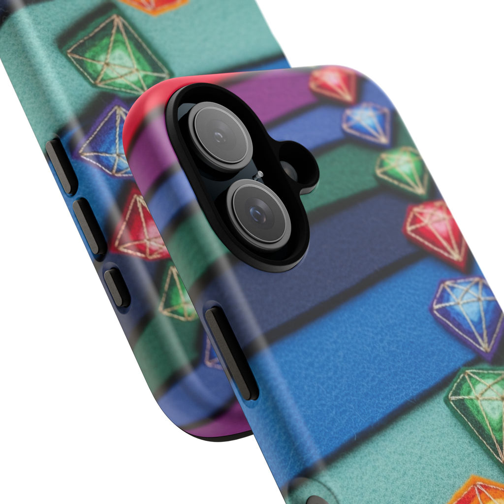 Colorful Gem Stripe Phone Case — Rainbow Diamond Pattern Tough Case