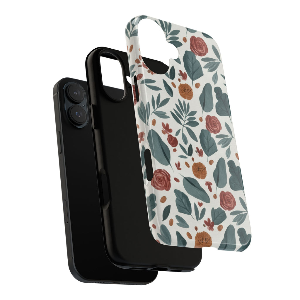 Floral Leaf Pattern Tough Phone Case — Protective Botanical iPhone Cover