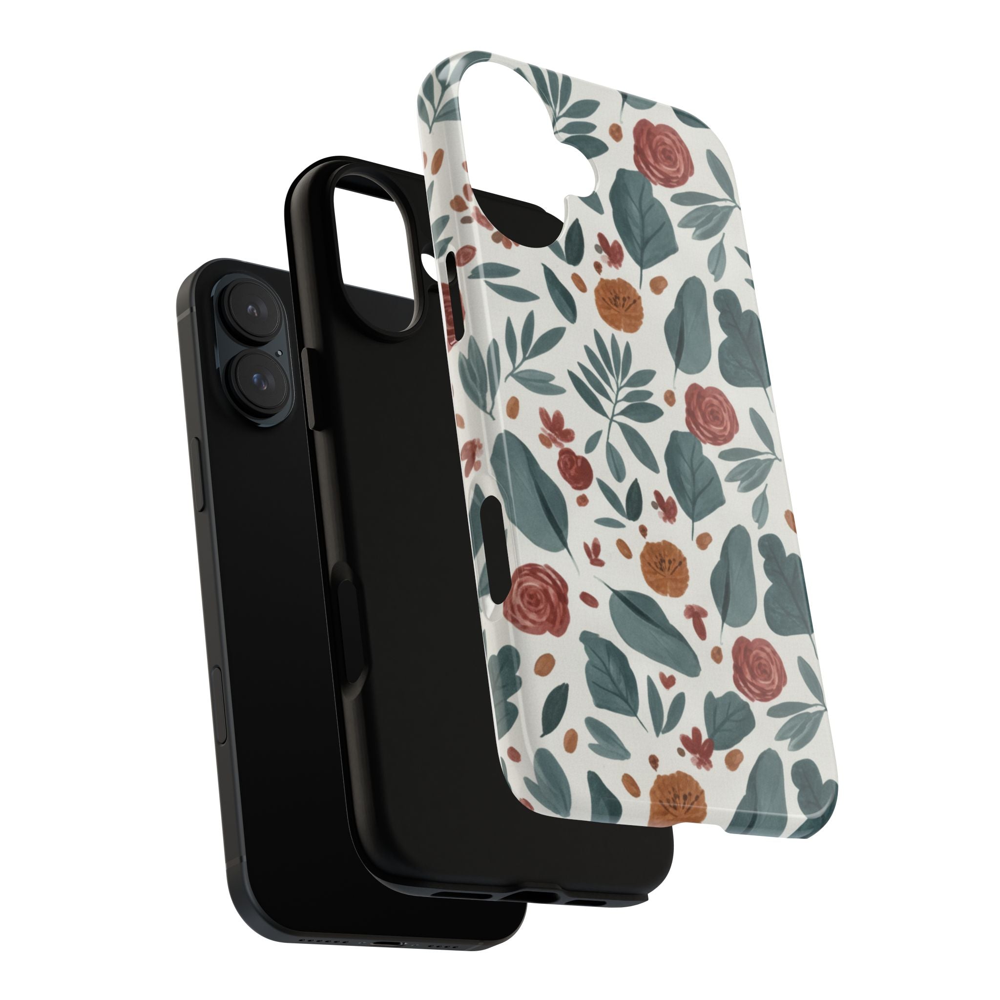 Floral Leaf Pattern Tough Phone Case — Protective Botanical iPhone Cover