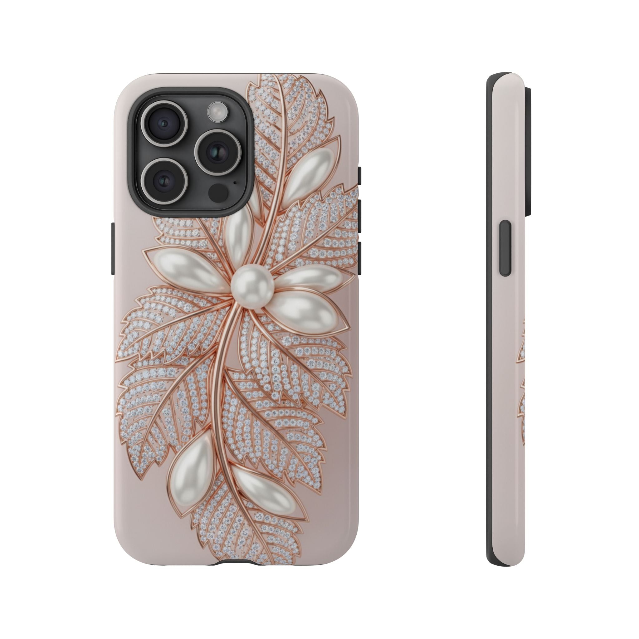 Pearl Floral Phone Case – Rose Gold Leaf iPhone Cover