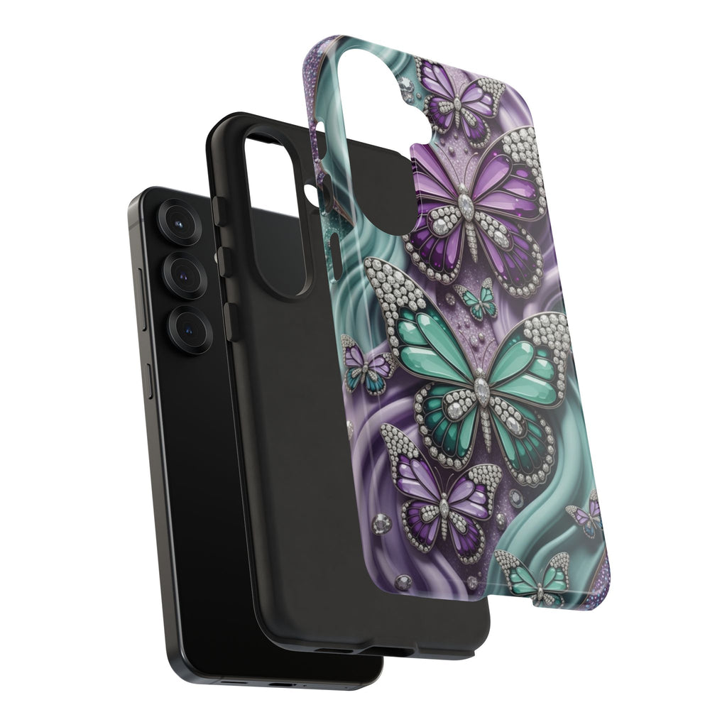 Butterfly Gem Tough Phone Case – Teal & Purple Sparkle Protective Cover