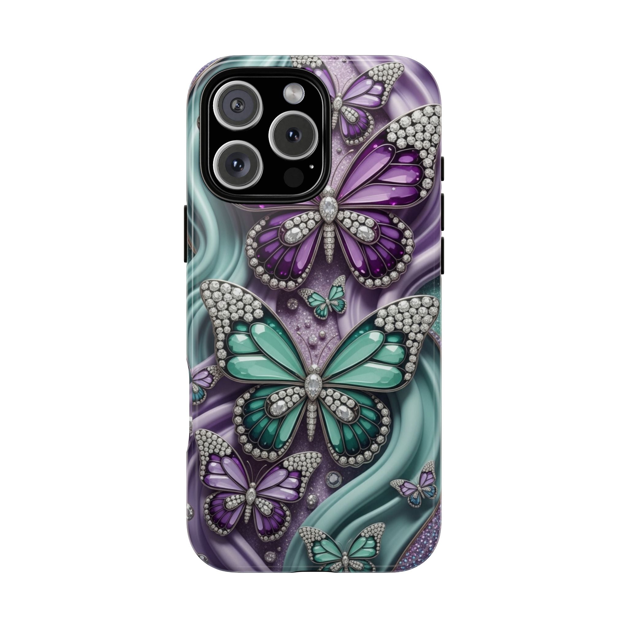 Butterfly Gem Tough Phone Case – Teal & Purple Sparkle Protective Cover