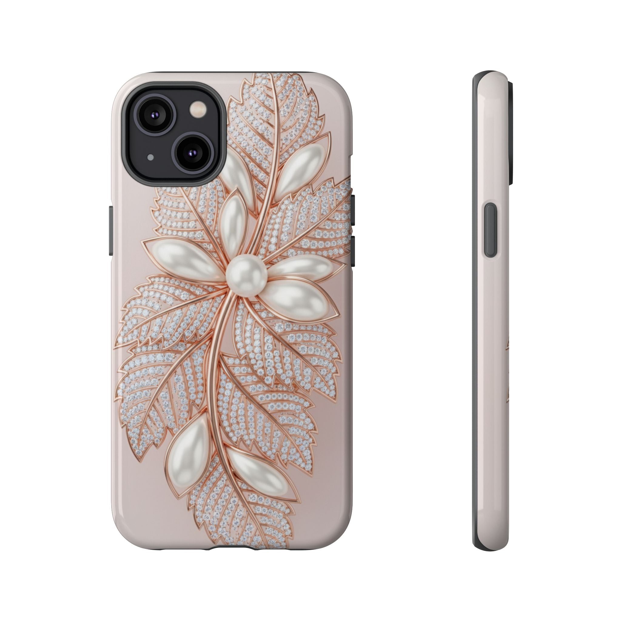Pearl Floral Phone Case – Rose Gold Leaf iPhone Cover