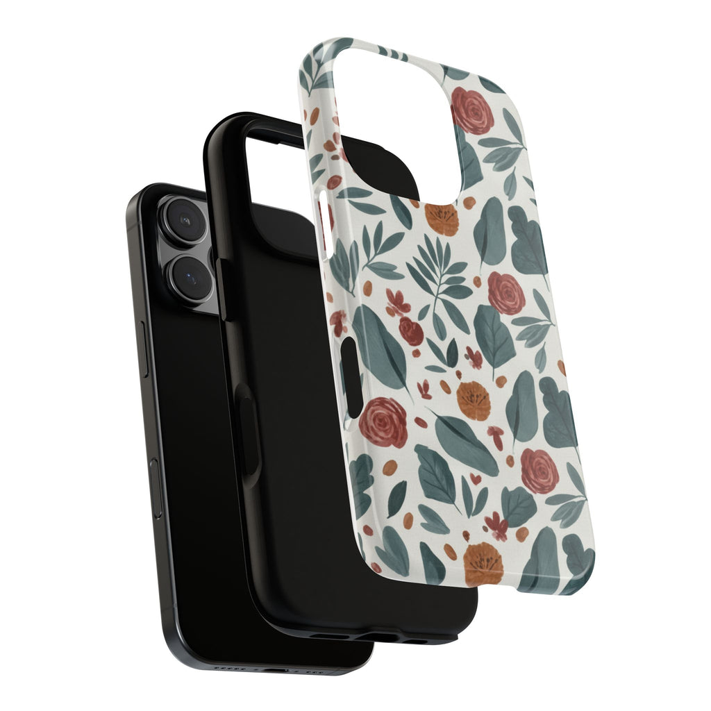 Floral Leaf Pattern Tough Phone Case — Protective Botanical iPhone Cover