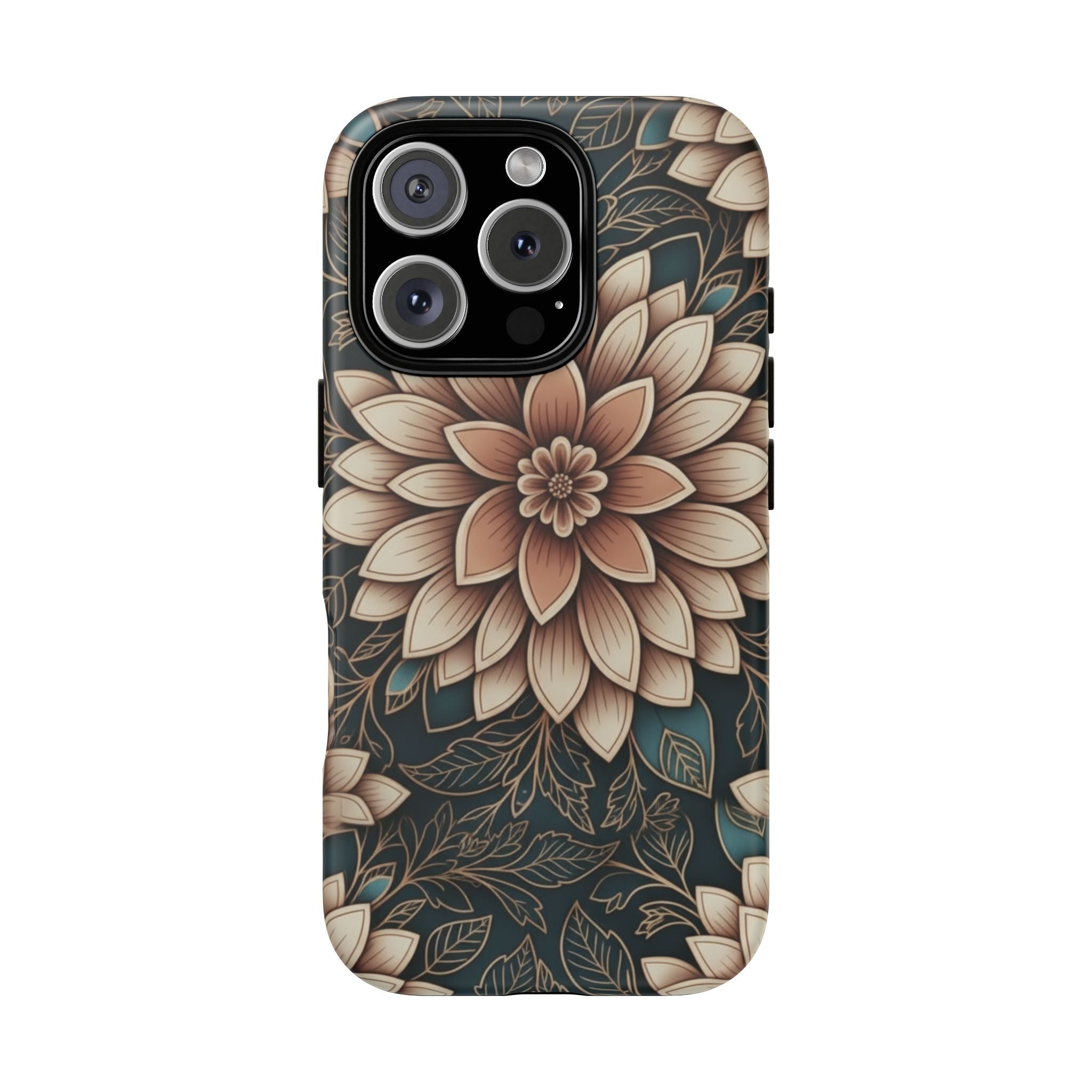 Floral Mandala Tough Phone Case - Boho Dahlia Protective Cover