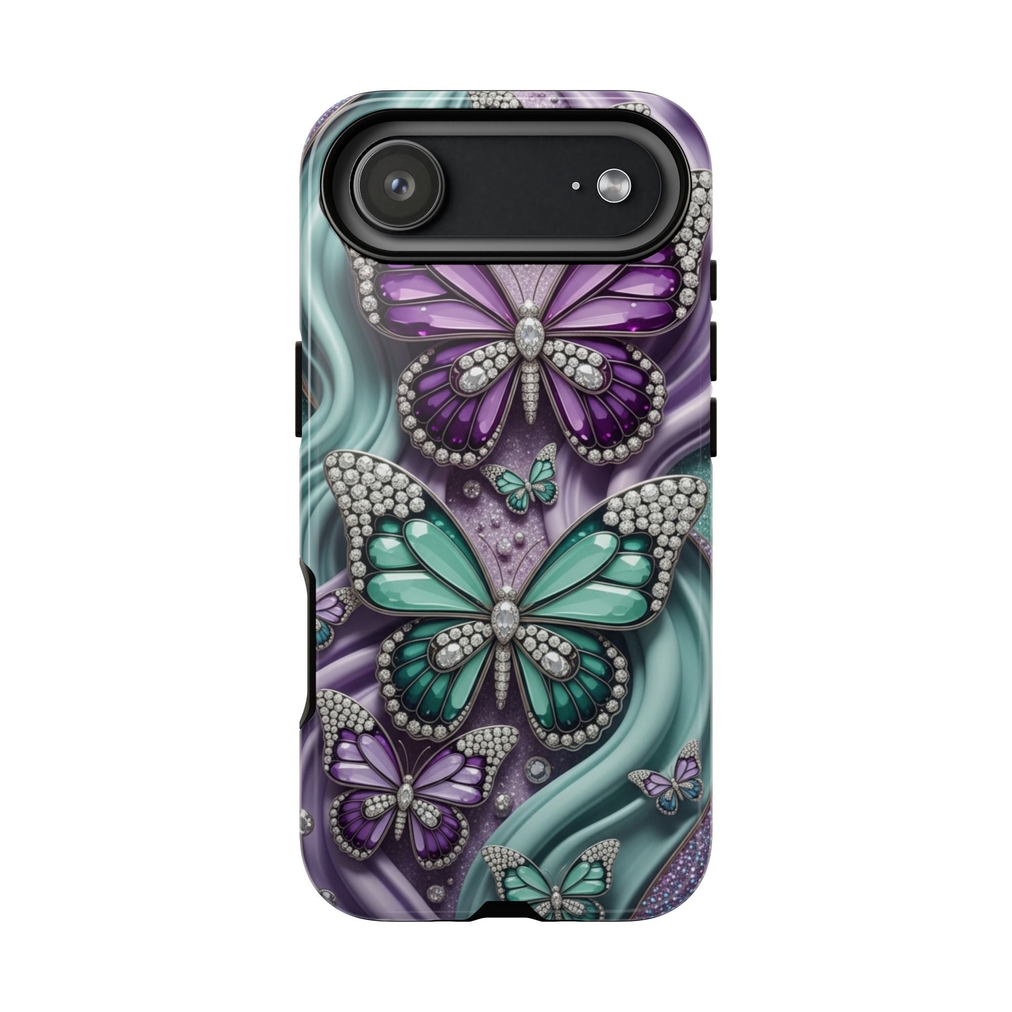 Butterfly Gem Tough Phone Case – Teal & Purple Sparkle Protective Cover