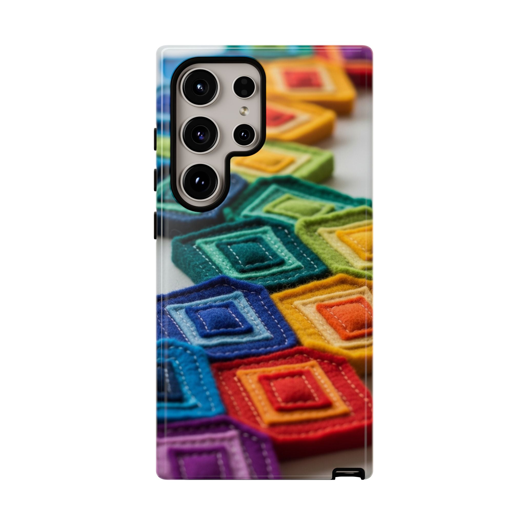 Colorful Geometric Quilt Pattern Phone Case – Bright Rainbow Diamond Tough Case