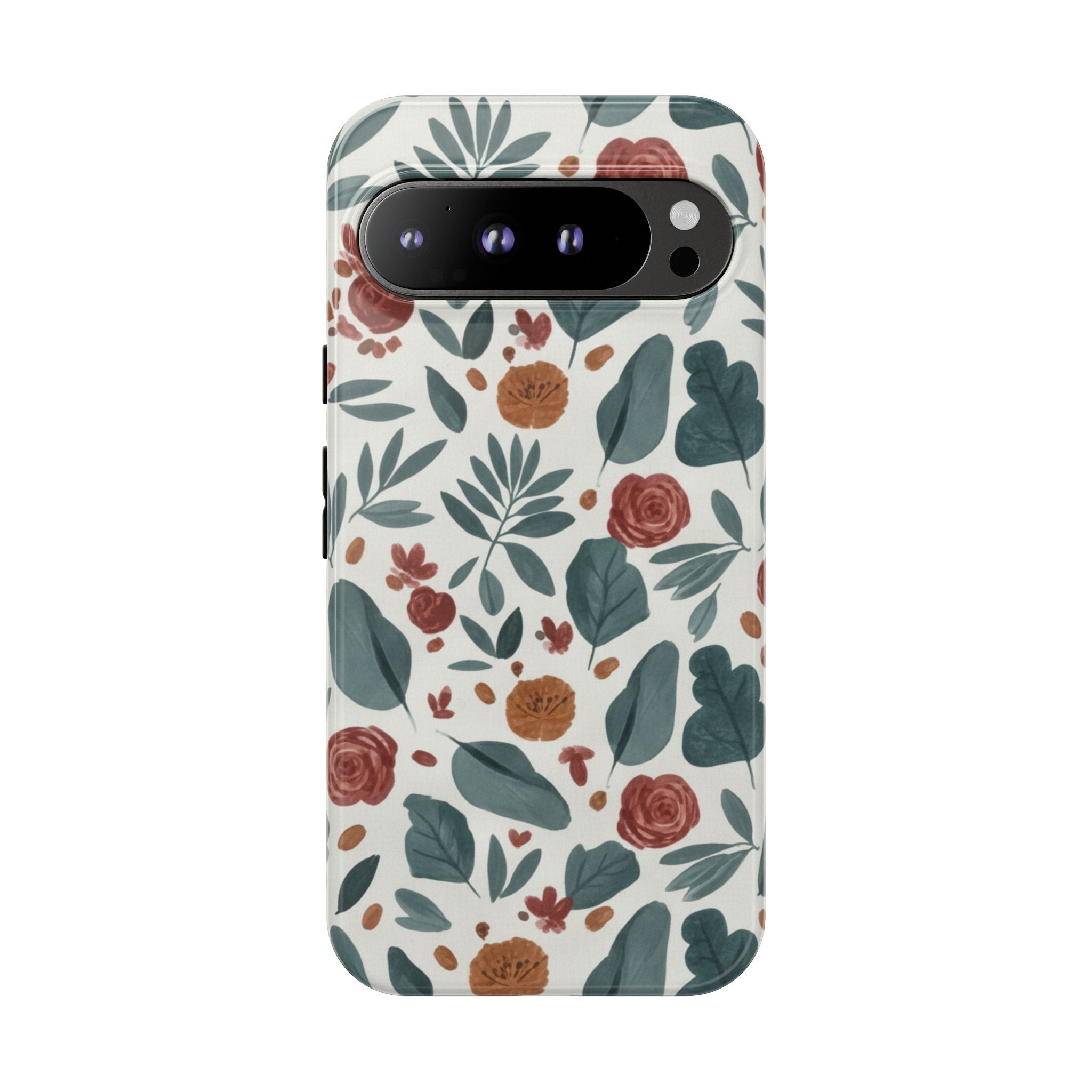 Floral Leaf Pattern Tough Phone Case — Protective Botanical iPhone Cover
