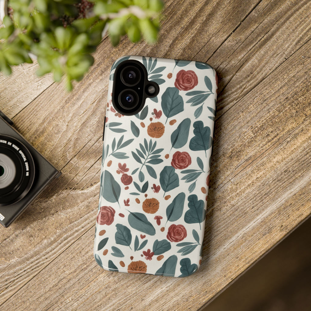 Floral Leaf Pattern Tough Phone Case — Protective Botanical iPhone Cover