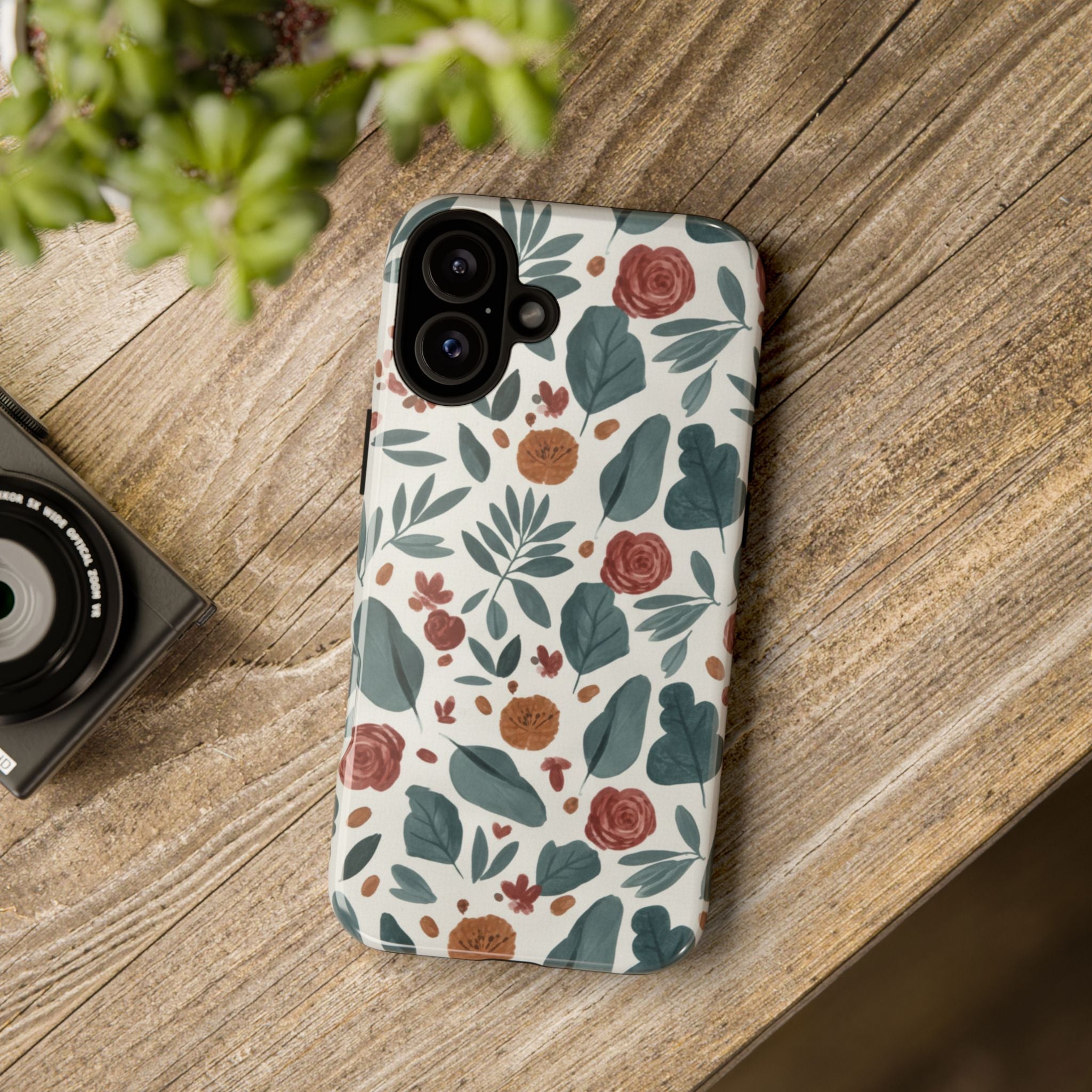 Floral Leaf Pattern Tough Phone Case — Protective Botanical iPhone Cover