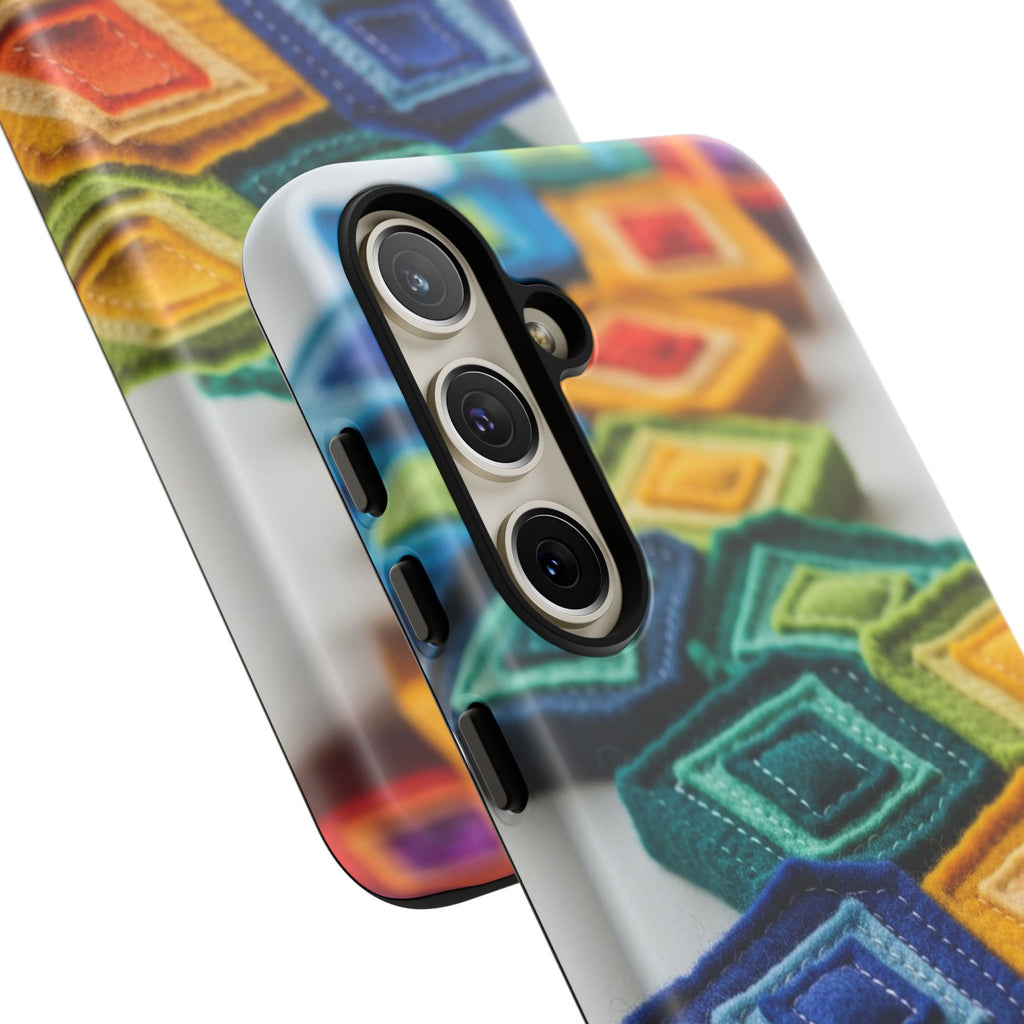 Colorful Geometric Quilt Pattern Phone Case – Bright Rainbow Diamond Tough Case