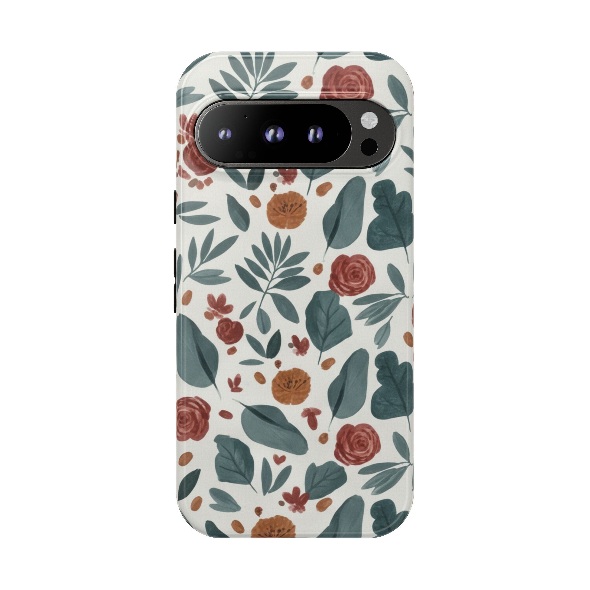 Floral Leaf Pattern Tough Phone Case — Protective Botanical iPhone Cover