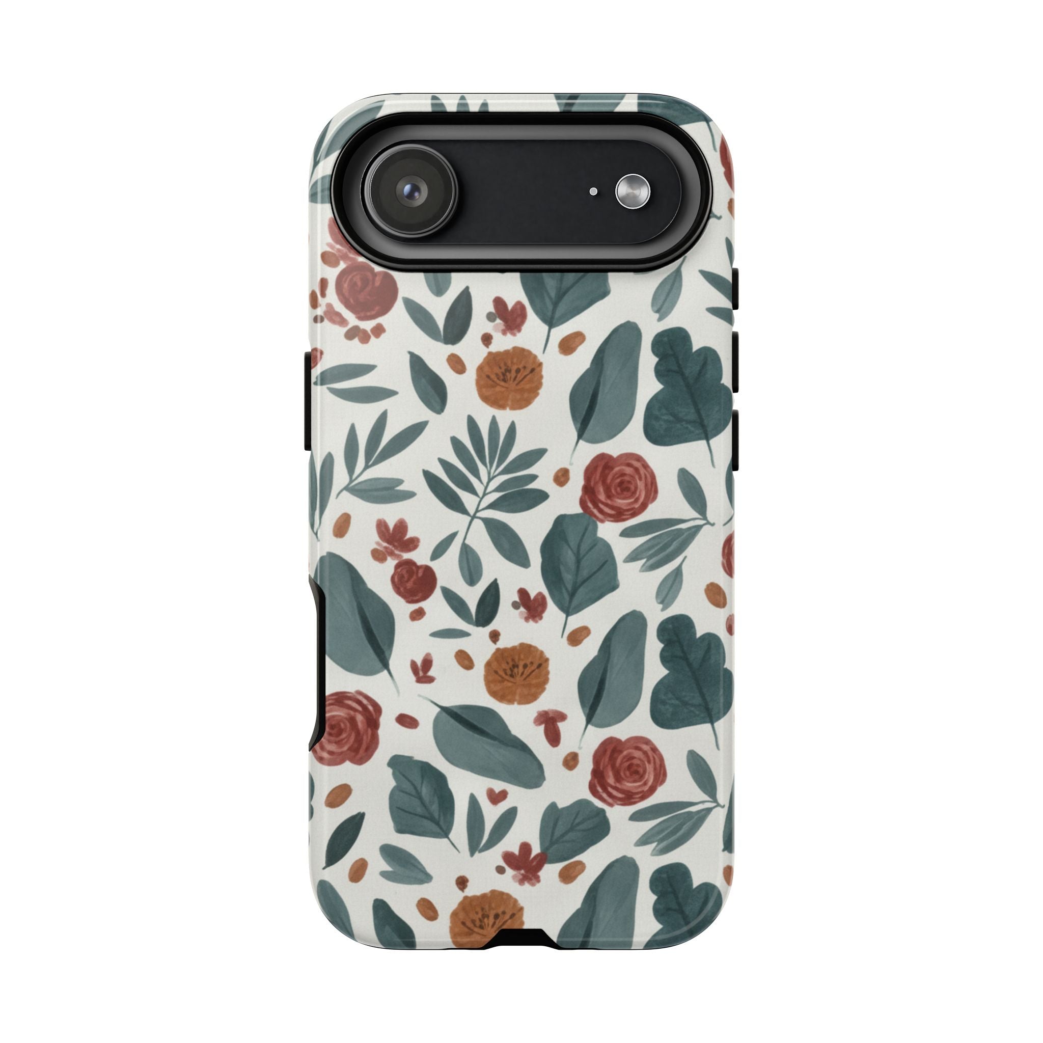 Floral Leaf Pattern Tough Phone Case — Protective Botanical iPhone Cover