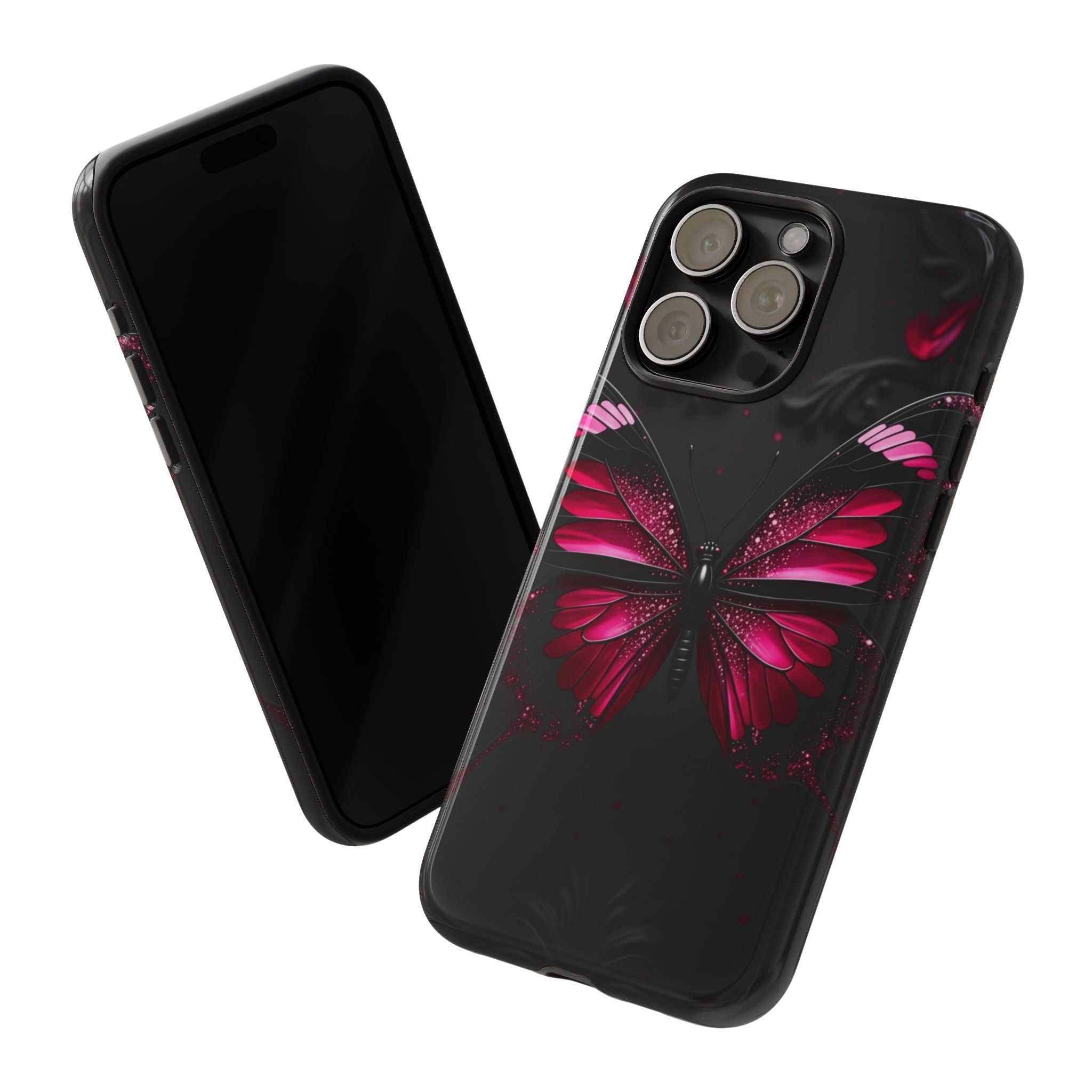 Pink Butterfly Tough Phone Case - Shockproof Protective iPhone Cover