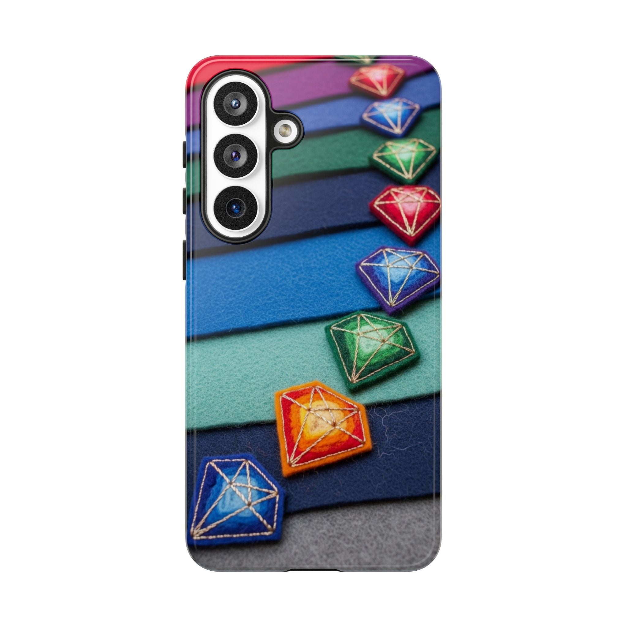Colorful Gem Stripe Phone Case — Rainbow Diamond Pattern Tough Case